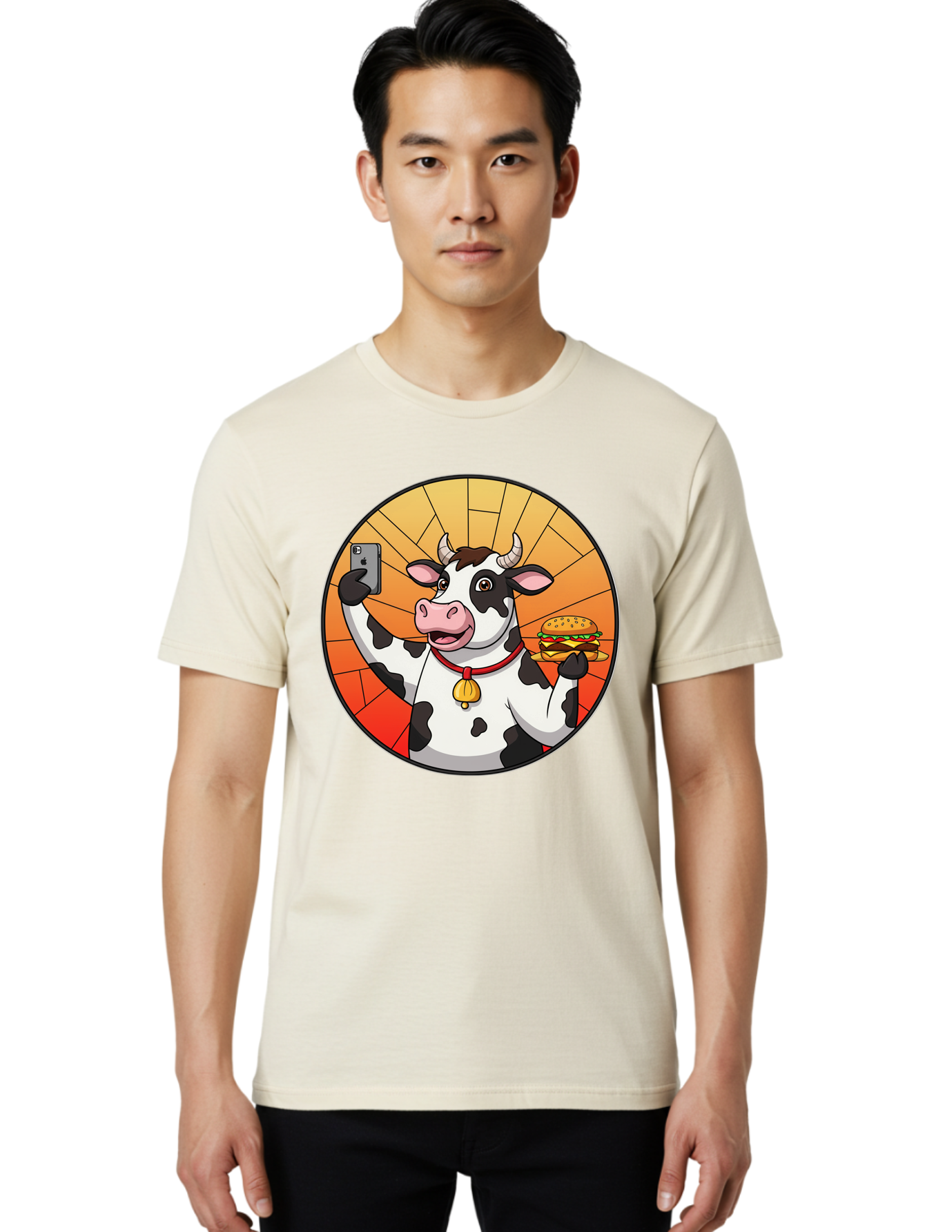 Cow-Selfie-Burger Men'S Graphic Tee, 100% Cotton, Comfortable Casual Summer Wear, Machine Washable, Vintage Camera, Old Camera, Antique Camera, Black Camera, Classic Photography, Photography Equipment, Nostalgic Device, Film Camera, Camera Art Bah808