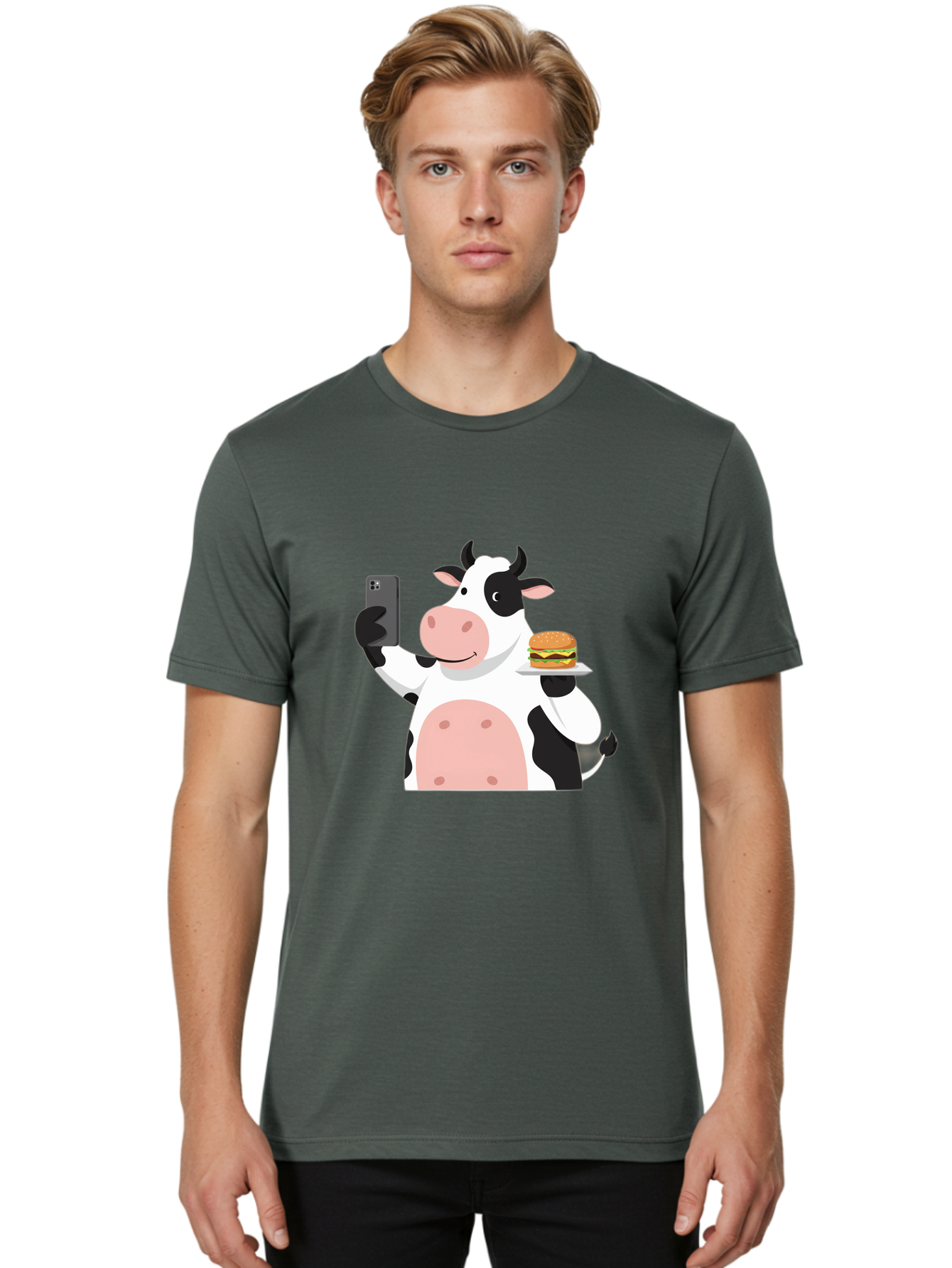 Cow-Serving-Burger Men'S Graphic Tee, 100% Cotton, Comfortable Casual Summer Wear, Machine Washable, Vintage Camera, Old Camera, Antique Camera, Black Camera, Classic Photography, Photography Equipment, Nostalgic Device, Film Camera, Bah810