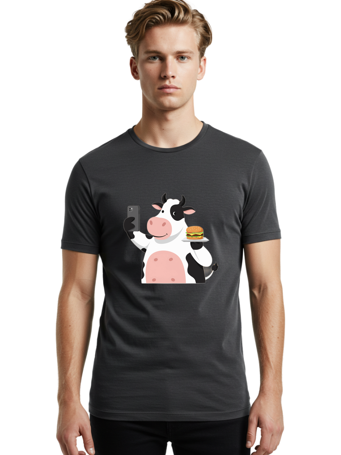 Cow-Serving-Burger Men'S Graphic Tee, 100% Cotton, Comfortable Casual Summer Wear, Machine Washable, Vintage Camera, Old Camera, Antique Camera, Black Camera, Classic Photography, Photography Equipment, Nostalgic Device, Film Camera, Bah810