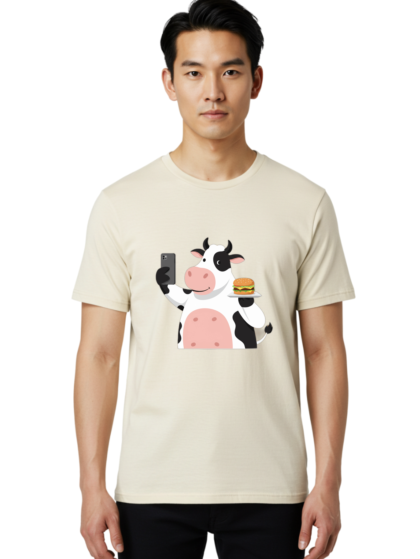 Cow-Serving-Burger Men'S Graphic Tee, 100% Cotton, Comfortable Casual Summer Wear, Machine Washable, Vintage Camera, Old Camera, Antique Camera, Black Camera, Classic Photography, Photography Equipment, Nostalgic Device, Film Camera, Bah810