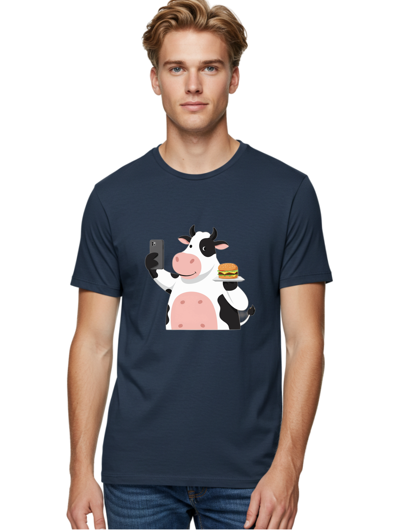 Cow-Serving-Burger Men'S Graphic Tee, 100% Cotton, Comfortable Casual Summer Wear, Machine Washable, Vintage Camera, Old Camera, Antique Camera, Black Camera, Classic Photography, Photography Equipment, Nostalgic Device, Film Camera, Bah810