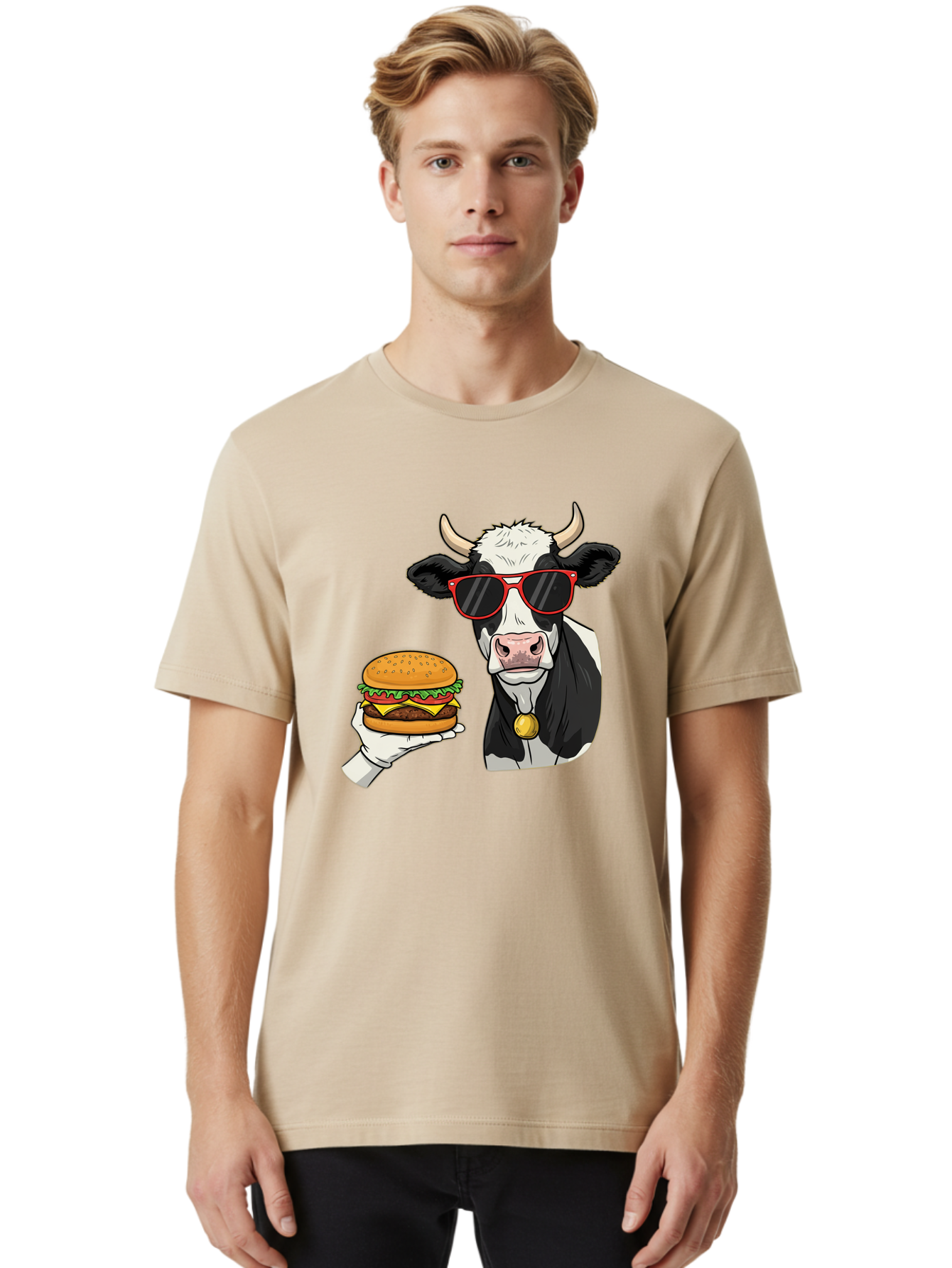 Cow-Sunglasses Men'S Graphic Tee, 100% Cotton, Comfortable Casual Summer Wear, Machine Washable, Vintage Camera, Old Camera, Antique Camera, Black Camera, Classic Photography, Photography Equipment, Nostalgic Device, Film Camera, Camera Art Bah811