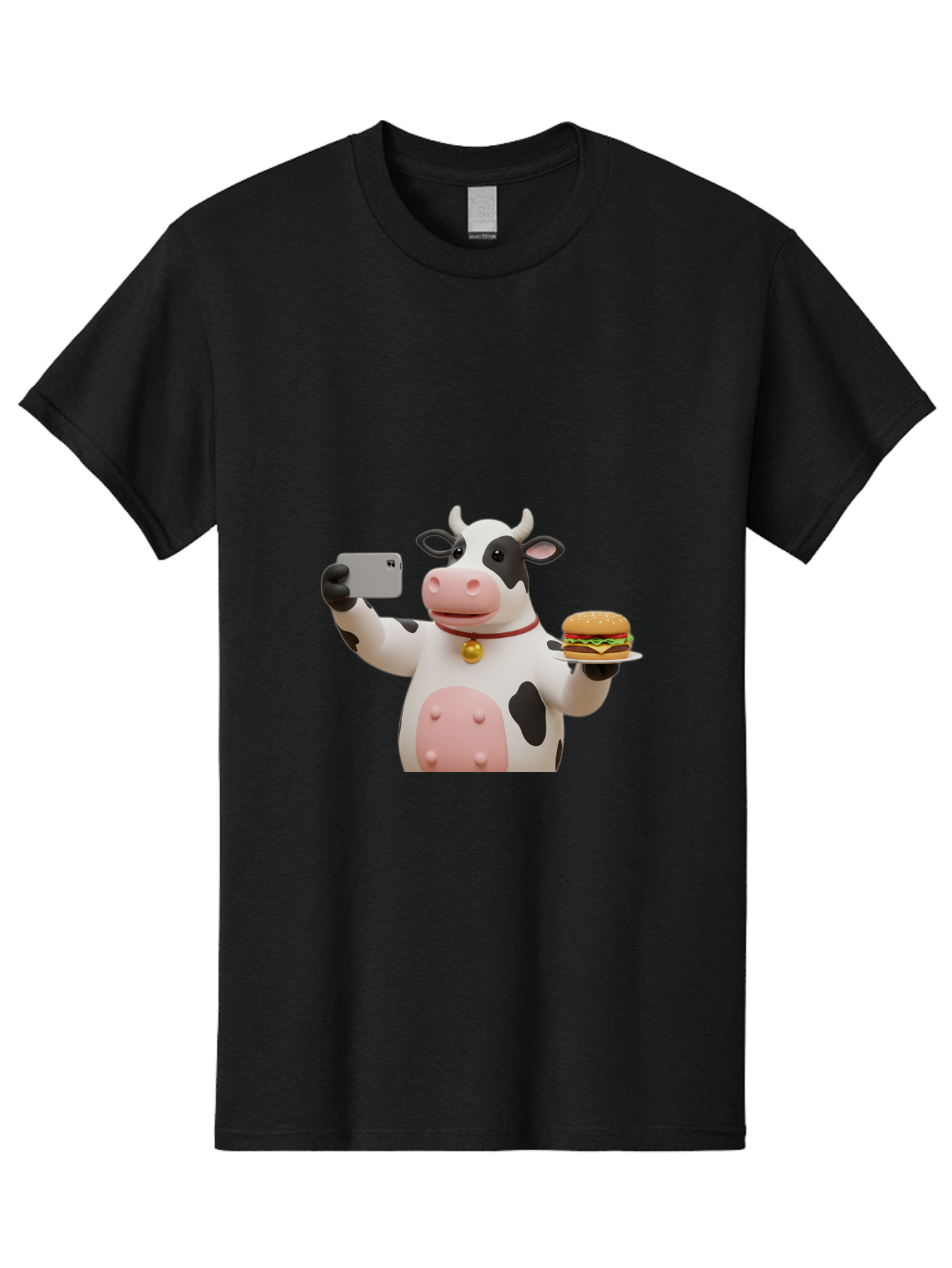 Cow-Taking-Selfie-With-Burger-1 Men'S Graphic Tee, 100% Cotton, Comfortable Casual Summer Wear, Machine Washable, Vintage Camera, Old Camera, Antique Camera, Black Camera, Classic Photography, Photography Equipment, Nostalgic Device, Bah812