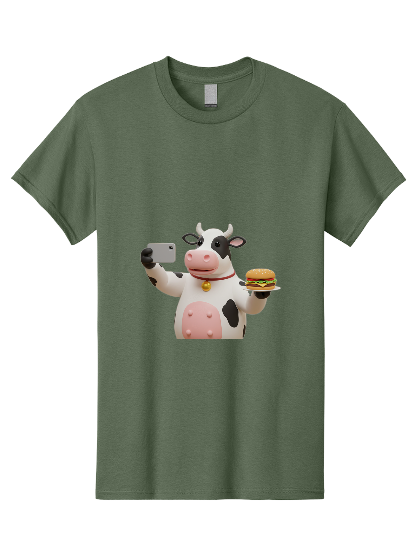 Cow-Taking-Selfie-With-Burger-1 Men'S Graphic Tee, 100% Cotton, Comfortable Casual Summer Wear, Machine Washable, Vintage Camera, Old Camera, Antique Camera, Black Camera, Classic Photography, Photography Equipment, Nostalgic Device, Bah812
