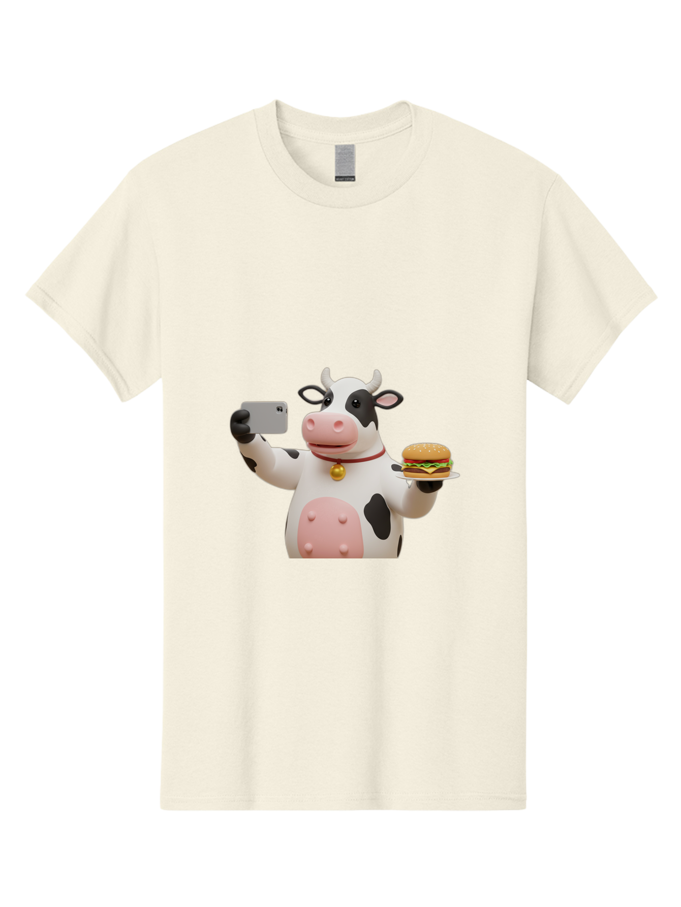 Cow-Taking-Selfie-With-Burger-1 Men'S Graphic Tee, 100% Cotton, Comfortable Casual Summer Wear, Machine Washable, Vintage Camera, Old Camera, Antique Camera, Black Camera, Classic Photography, Photography Equipment, Nostalgic Device, Bah812