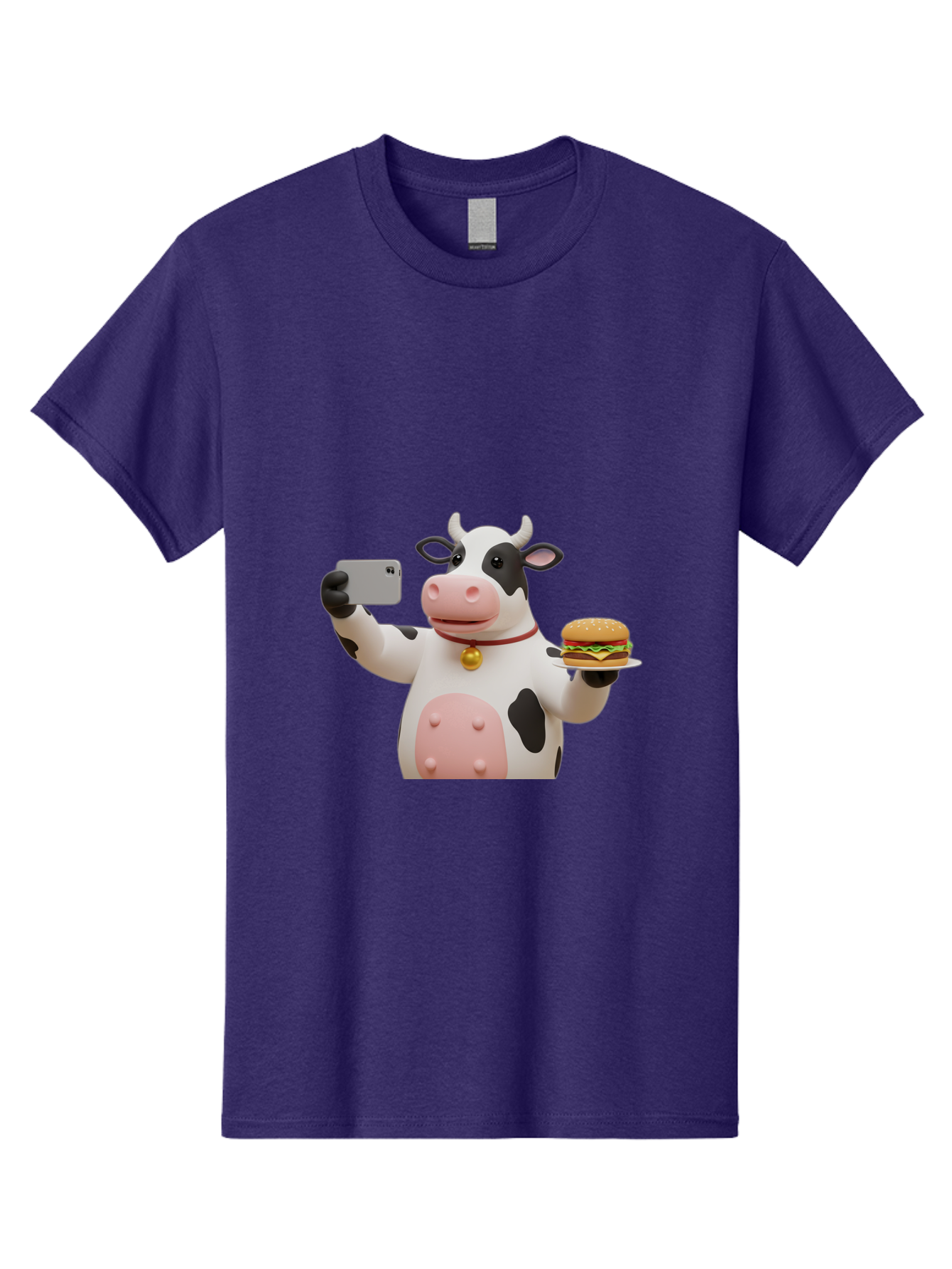 Cow-Taking-Selfie-With-Burger-1 Men'S Graphic Tee, 100% Cotton, Comfortable Casual Summer Wear, Machine Washable, Vintage Camera, Old Camera, Antique Camera, Black Camera, Classic Photography, Photography Equipment, Nostalgic Device, Bah812