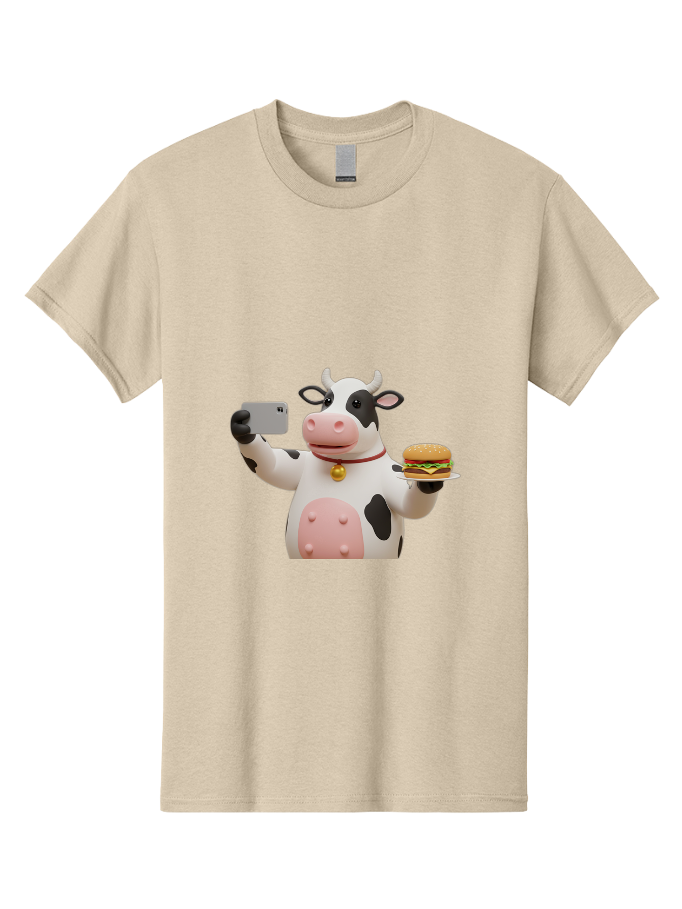 Cow-Taking-Selfie-With-Burger-1 Men'S Graphic Tee, 100% Cotton, Comfortable Casual Summer Wear, Machine Washable, Vintage Camera, Old Camera, Antique Camera, Black Camera, Classic Photography, Photography Equipment, Nostalgic Device, Bah812