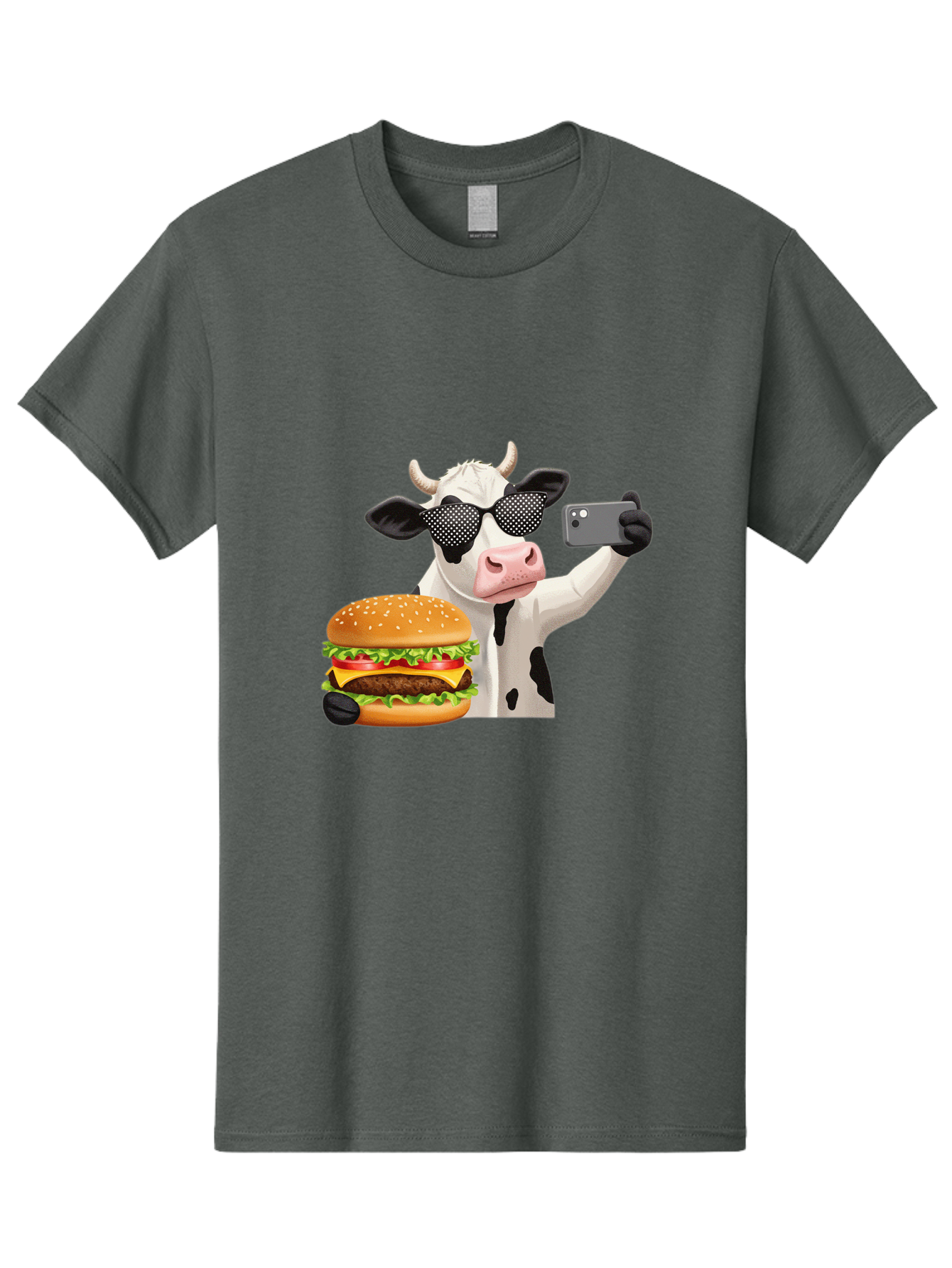 Cow-Taking-Selfie-With-Burger Men'S Graphic Tee, 100% Cotton, Comfortable Casual Summer Wear, Machine Washable, Vintage Camera, Old Camera, Antique Camera, Black Camera, Classic Photography, Photography Equipment, Nostalgic Device, Bah813