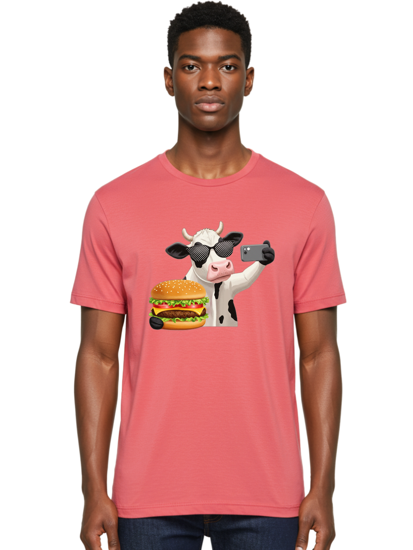 Cow-Taking-Selfie-With-Burger Men'S Graphic Tee, 100% Cotton, Comfortable Casual Summer Wear, Machine Washable, Vintage Camera, Old Camera, Antique Camera, Black Camera, Classic Photography, Photography Equipment, Nostalgic Device, Bah813