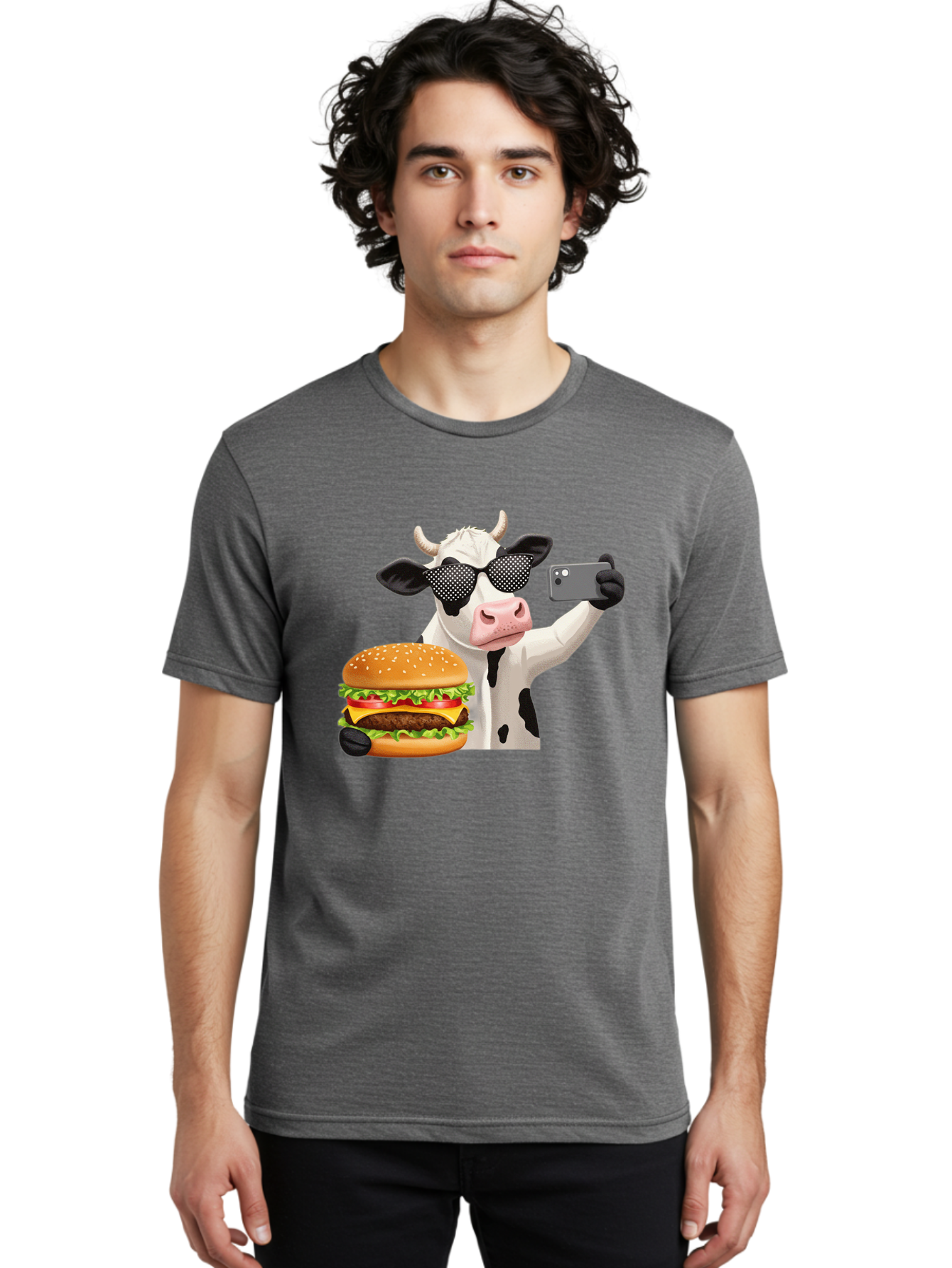Cow-Taking-Selfie-With-Burger Men'S Graphic Tee, 100% Cotton, Comfortable Casual Summer Wear, Machine Washable, Vintage Camera, Old Camera, Antique Camera, Black Camera, Classic Photography, Photography Equipment, Nostalgic Device, Bah813