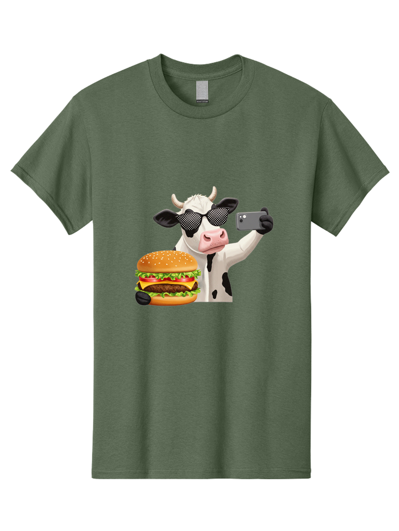 Cow-Taking-Selfie-With-Burger Men'S Graphic Tee, 100% Cotton, Comfortable Casual Summer Wear, Machine Washable, Vintage Camera, Old Camera, Antique Camera, Black Camera, Classic Photography, Photography Equipment, Nostalgic Device, Bah813
