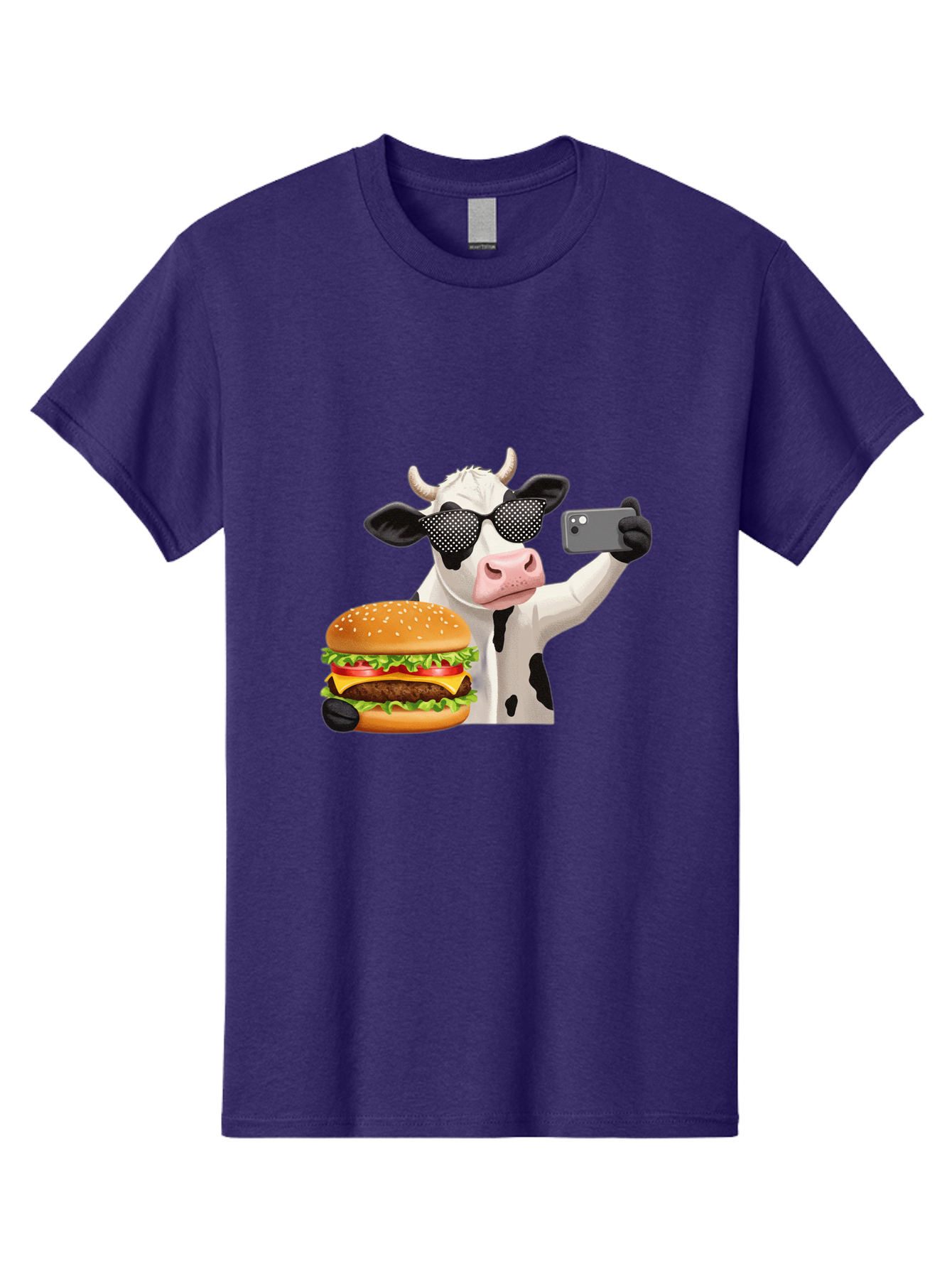 Cow-Taking-Selfie-With-Burger Men'S Graphic Tee, 100% Cotton, Comfortable Casual Summer Wear, Machine Washable, Vintage Camera, Old Camera, Antique Camera, Black Camera, Classic Photography, Photography Equipment, Nostalgic Device, Bah813
