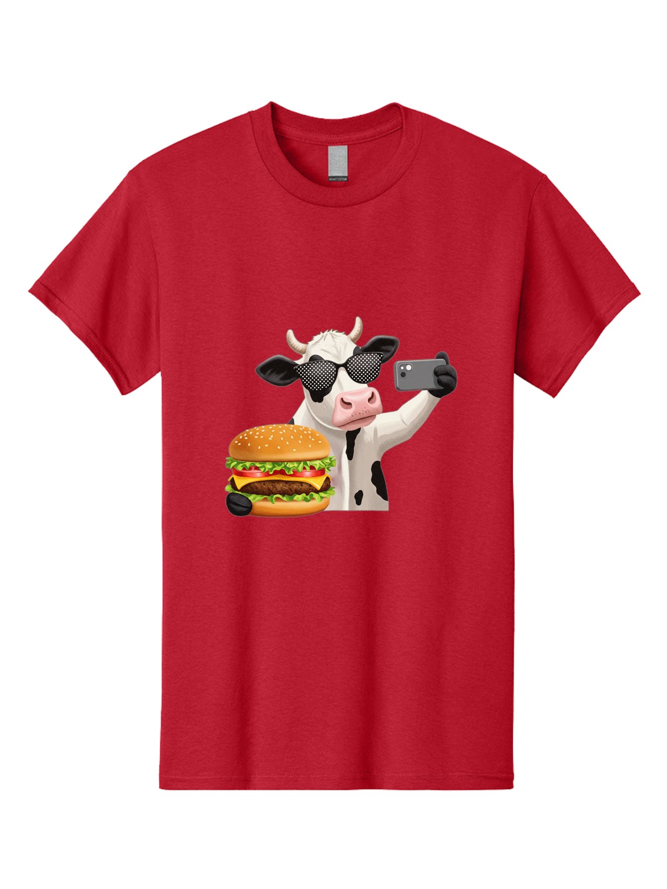 Cow-Taking-Selfie-With-Burger Men'S Graphic Tee, 100% Cotton, Comfortable Casual Summer Wear, Machine Washable, Vintage Camera, Old Camera, Antique Camera, Black Camera, Classic Photography, Photography Equipment, Nostalgic Device, Bah813