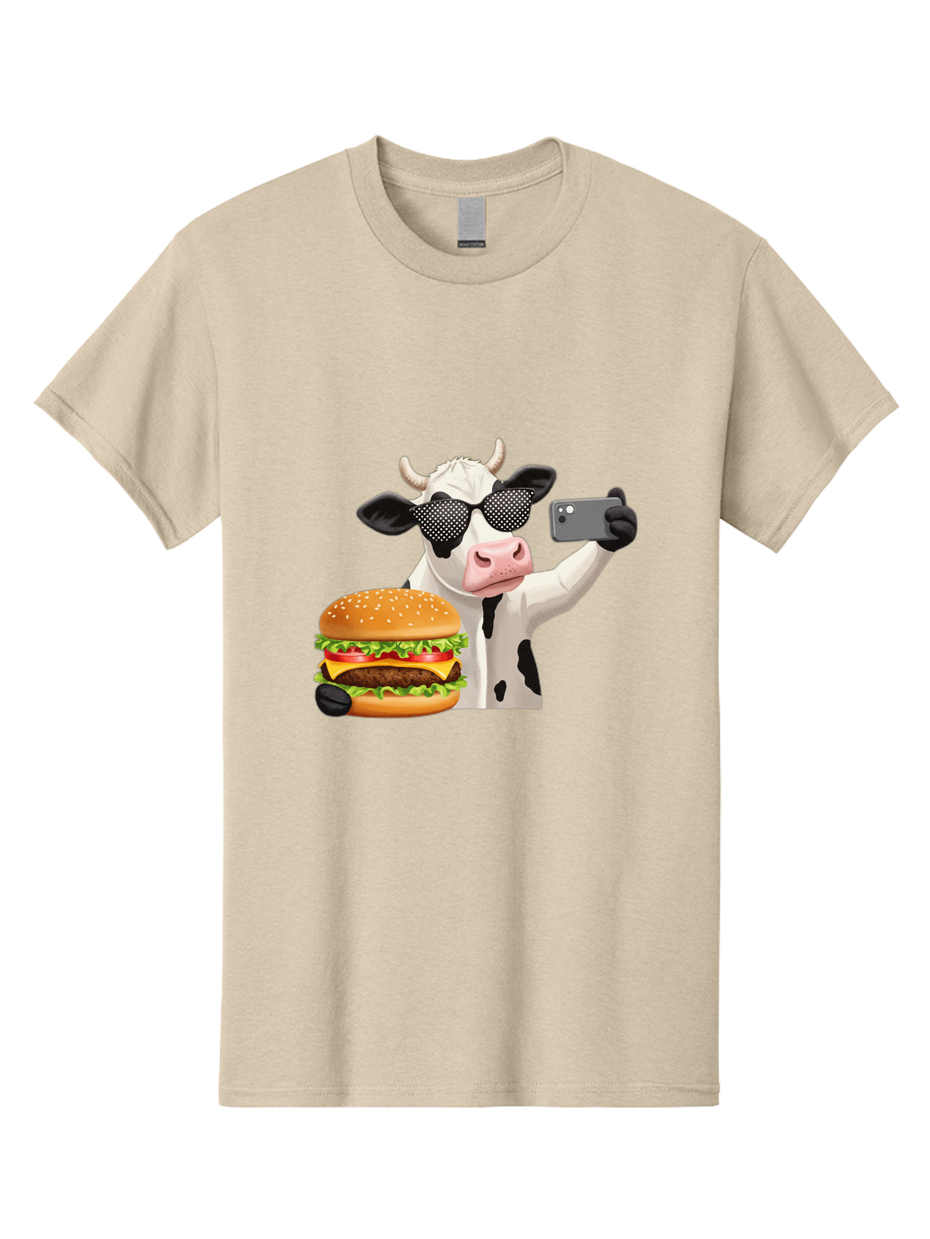 Cow-Taking-Selfie-With-Burger Men'S Graphic Tee, 100% Cotton, Comfortable Casual Summer Wear, Machine Washable, Vintage Camera, Old Camera, Antique Camera, Black Camera, Classic Photography, Photography Equipment, Nostalgic Device, Bah813