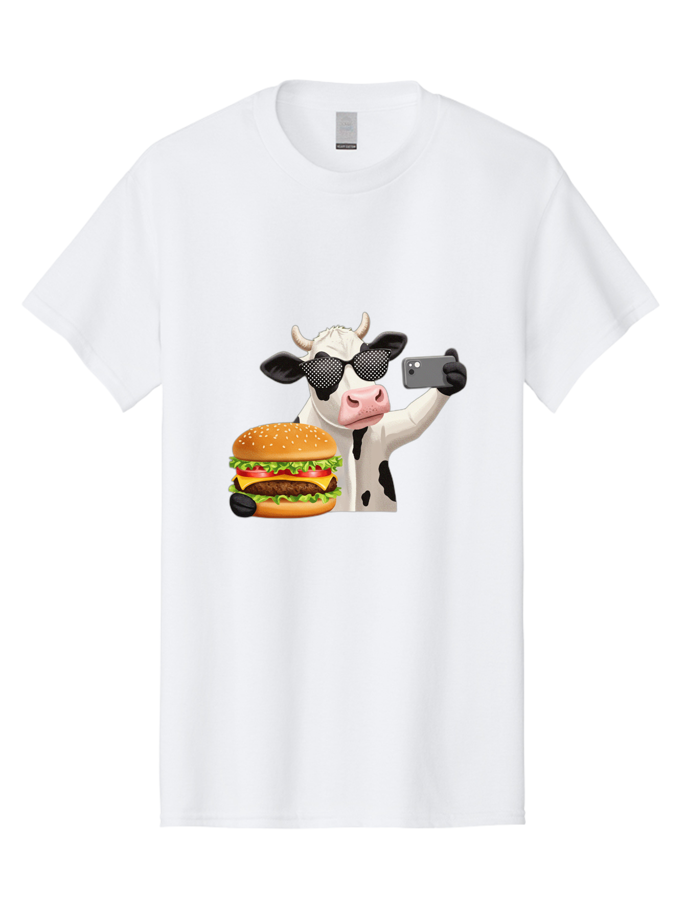 Cow-Taking-Selfie-With-Burger Men'S Graphic Tee, 100% Cotton, Comfortable Casual Summer Wear, Machine Washable, Vintage Camera, Old Camera, Antique Camera, Black Camera, Classic Photography, Photography Equipment, Nostalgic Device, Bah813