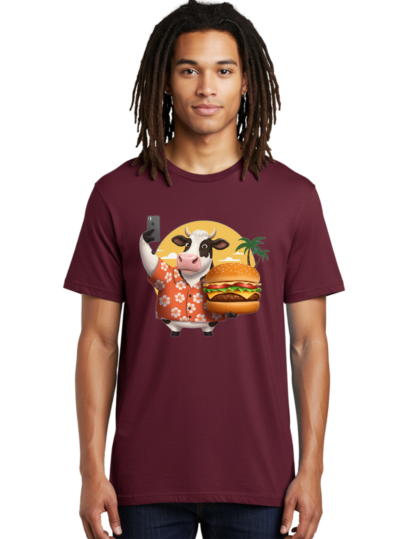 Cow-With-Burger-1 Men'S Graphic Tee, 100% Cotton, Comfortable Casual Summer Wear, Machine Washable, Vintage Camera, Old Camera, Antique Camera, Black Camera, Classic Photography, Photography Equipment, Nostalgic Device, Film Camera, Camera Art Bah817