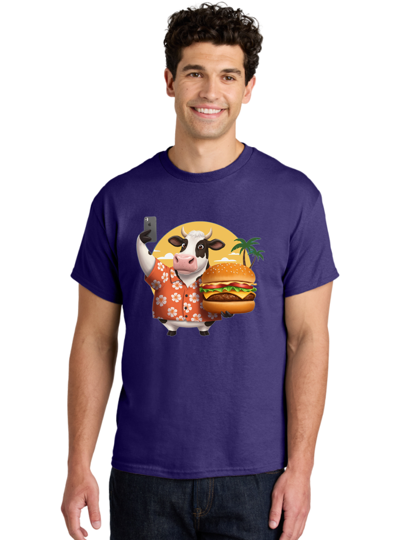 Cow-With-Burger-1 Men'S Graphic Tee, 100% Cotton, Comfortable Casual Summer Wear, Machine Washable, Vintage Camera, Old Camera, Antique Camera, Black Camera, Classic Photography, Photography Equipment, Nostalgic Device, Film Camera, Camera Art Bah817