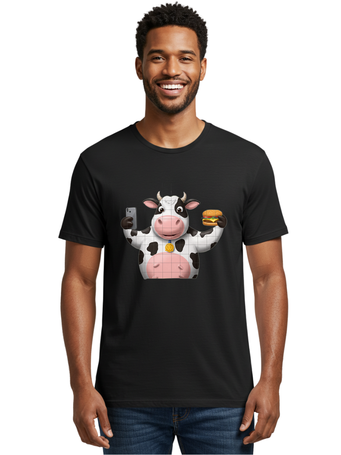 Cow-With-Burger-And-Phone Men'S Graphic Tee, 100% Cotton, Comfortable Casual Summer Wear, Machine Washable, Vintage Camera, Old Camera, Antique Camera, Black Camera, Classic Photography, Photography Equipment, Nostalgic Device, Film Camera, Bah818