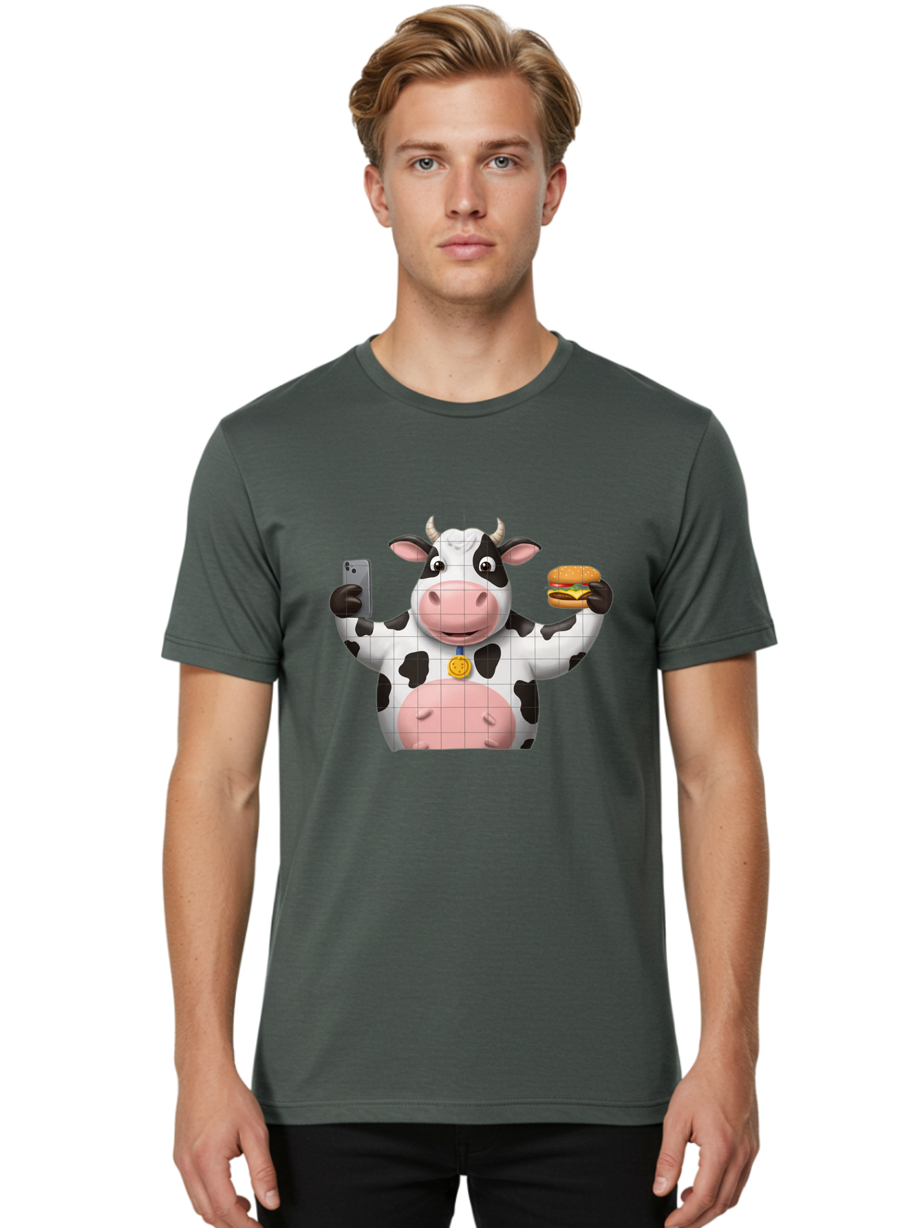 Cow-With-Burger-And-Phone Men'S Graphic Tee, 100% Cotton, Comfortable Casual Summer Wear, Machine Washable, Vintage Camera, Old Camera, Antique Camera, Black Camera, Classic Photography, Photography Equipment, Nostalgic Device, Film Camera, Bah818