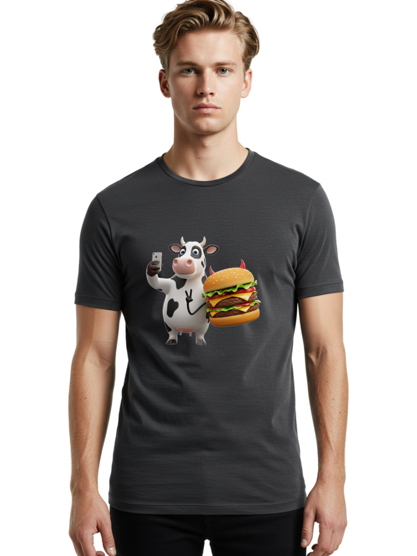 Cow-With-Burger Men'S Graphic Tee, 100% Cotton, Comfortable Casual Summer Wear, Machine Washable, Vintage Camera, Old Camera, Antique Camera, Black Camera, Classic Photography, Photography Equipment, Nostalgic Device, Film Camera, Camera Art Bah819