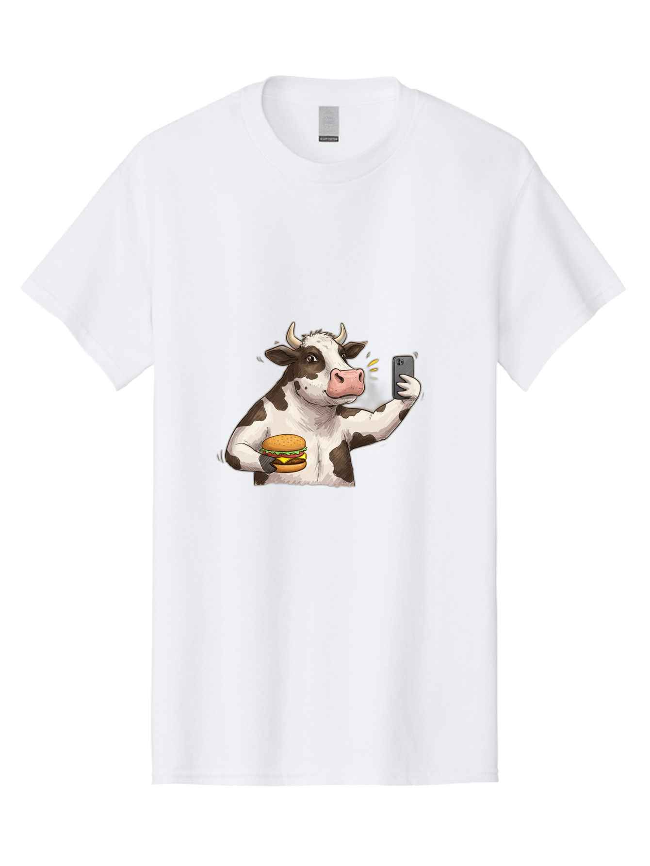 Cow-With-Hamburger-1 Men'S Graphic Tee, 100% Cotton, Comfortable Casual Summer Wear, Machine Washable, Vintage Camera, Old Camera, Antique Camera, Black Camera, Classic Photography, Photography Equipment, Nostalgic Device, Film Camera, Bah820