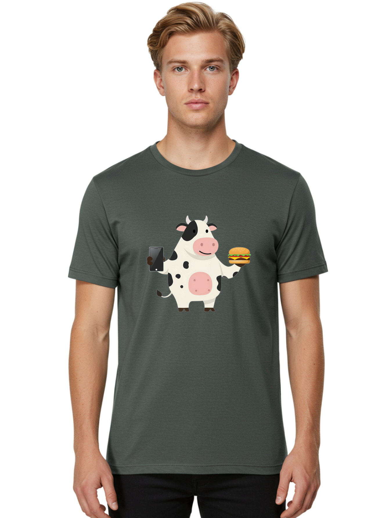 Cow-With-Hamburger Men'S Graphic Tee, 100% Cotton, Comfortable Casual Summer Wear, Machine Washable, Vintage Camera, Old Camera, Antique Camera, Black Camera, Classic Photography, Photography Equipment, Nostalgic Device, Film Camera, Bah821