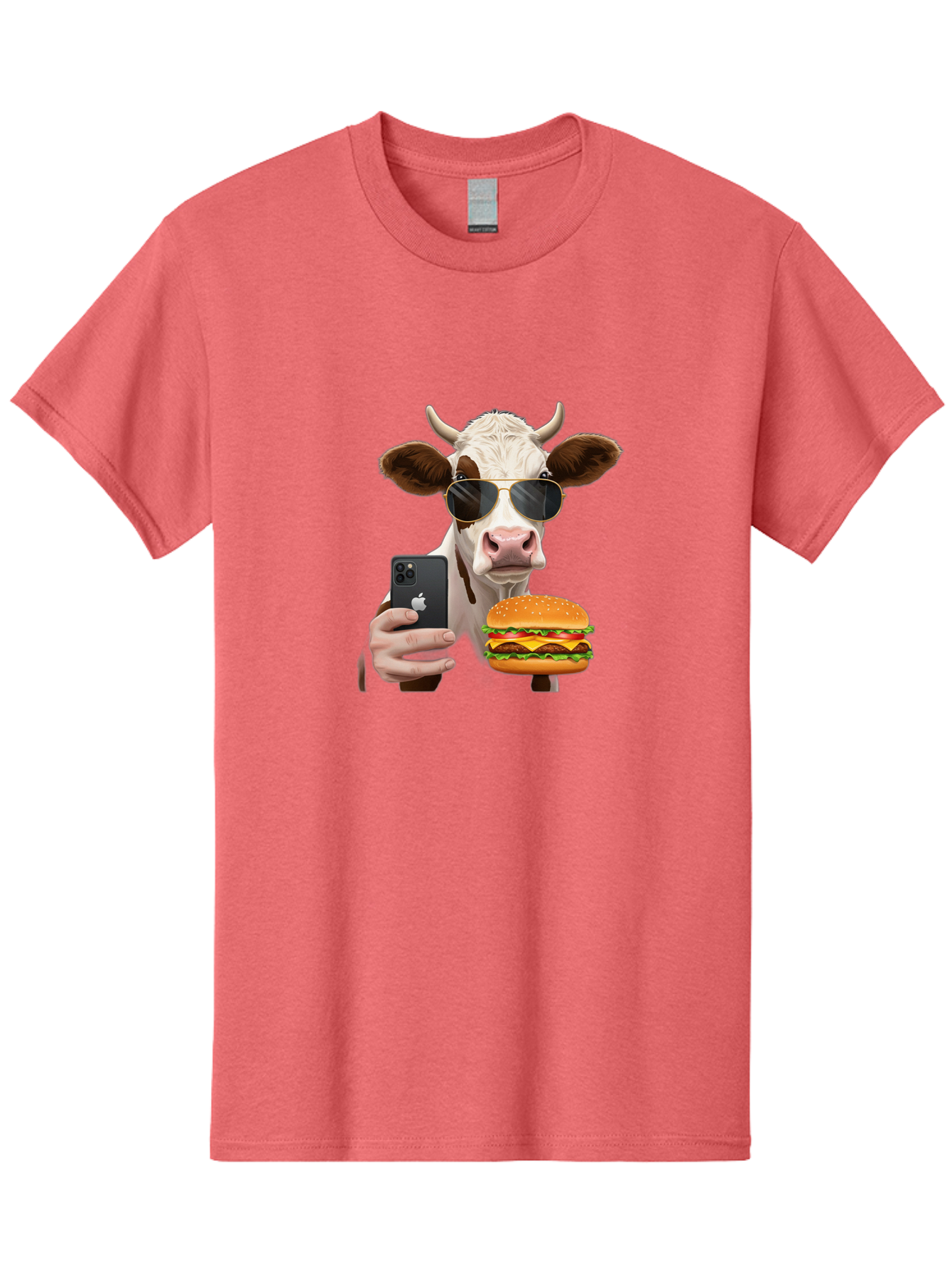 Cow-With-Iphone-And-Burger Men'S Graphic Tee, 100% Cotton, Comfortable Casual Summer Wear, Machine Washable, Vintage Camera, Old Camera, Antique Camera, Black Camera, Classic Photography, Photography Equipment, Nostalgic Device, Film Camera, Bah822
