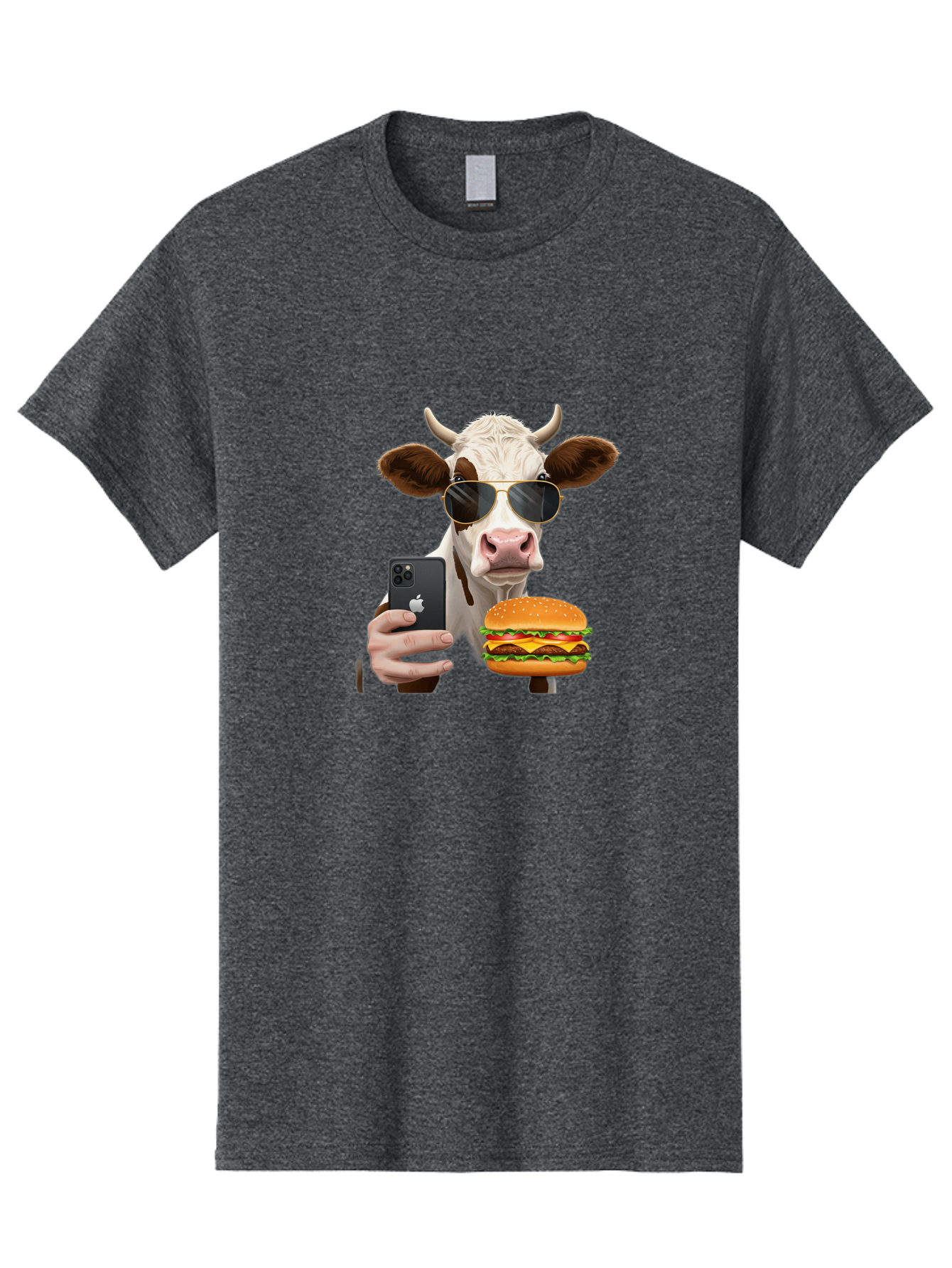 Cow-With-Iphone-And-Burger Men'S Graphic Tee, 100% Cotton, Comfortable Casual Summer Wear, Machine Washable, Vintage Camera, Old Camera, Antique Camera, Black Camera, Classic Photography, Photography Equipment, Nostalgic Device, Film Camera, Bah822