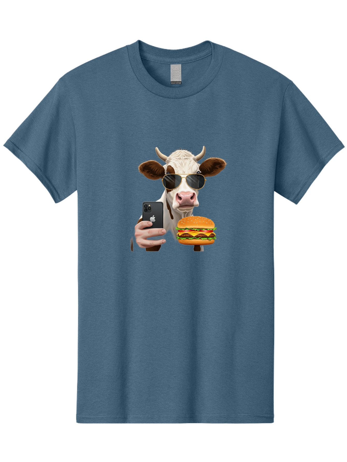 Cow-With-Iphone-And-Burger Men'S Graphic Tee, 100% Cotton, Comfortable Casual Summer Wear, Machine Washable, Vintage Camera, Old Camera, Antique Camera, Black Camera, Classic Photography, Photography Equipment, Nostalgic Device, Film Camera, Bah822