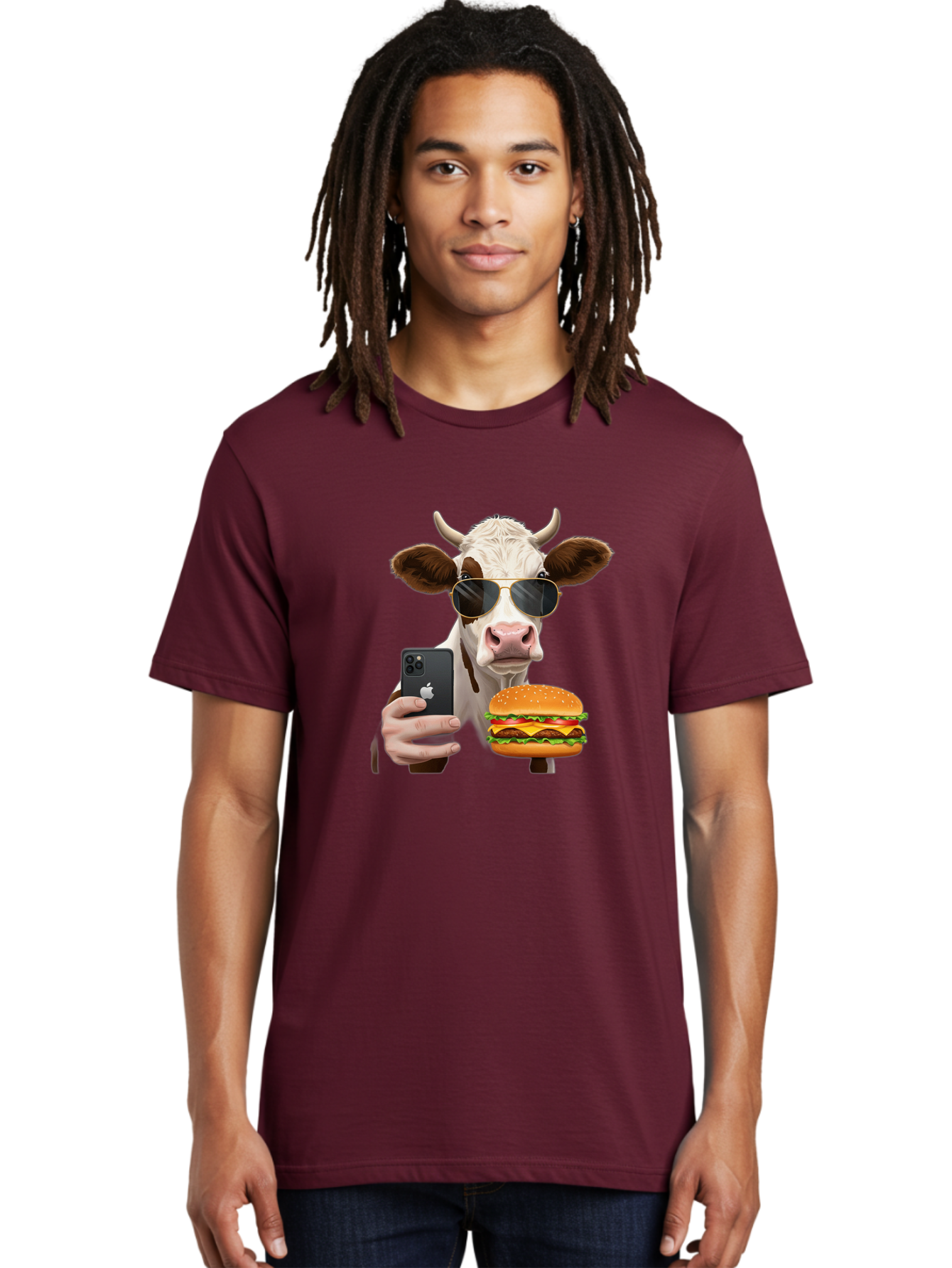Cow-With-Iphone-And-Burger Men'S Graphic Tee, 100% Cotton, Comfortable Casual Summer Wear, Machine Washable, Vintage Camera, Old Camera, Antique Camera, Black Camera, Classic Photography, Photography Equipment, Nostalgic Device, Film Camera, Bah822