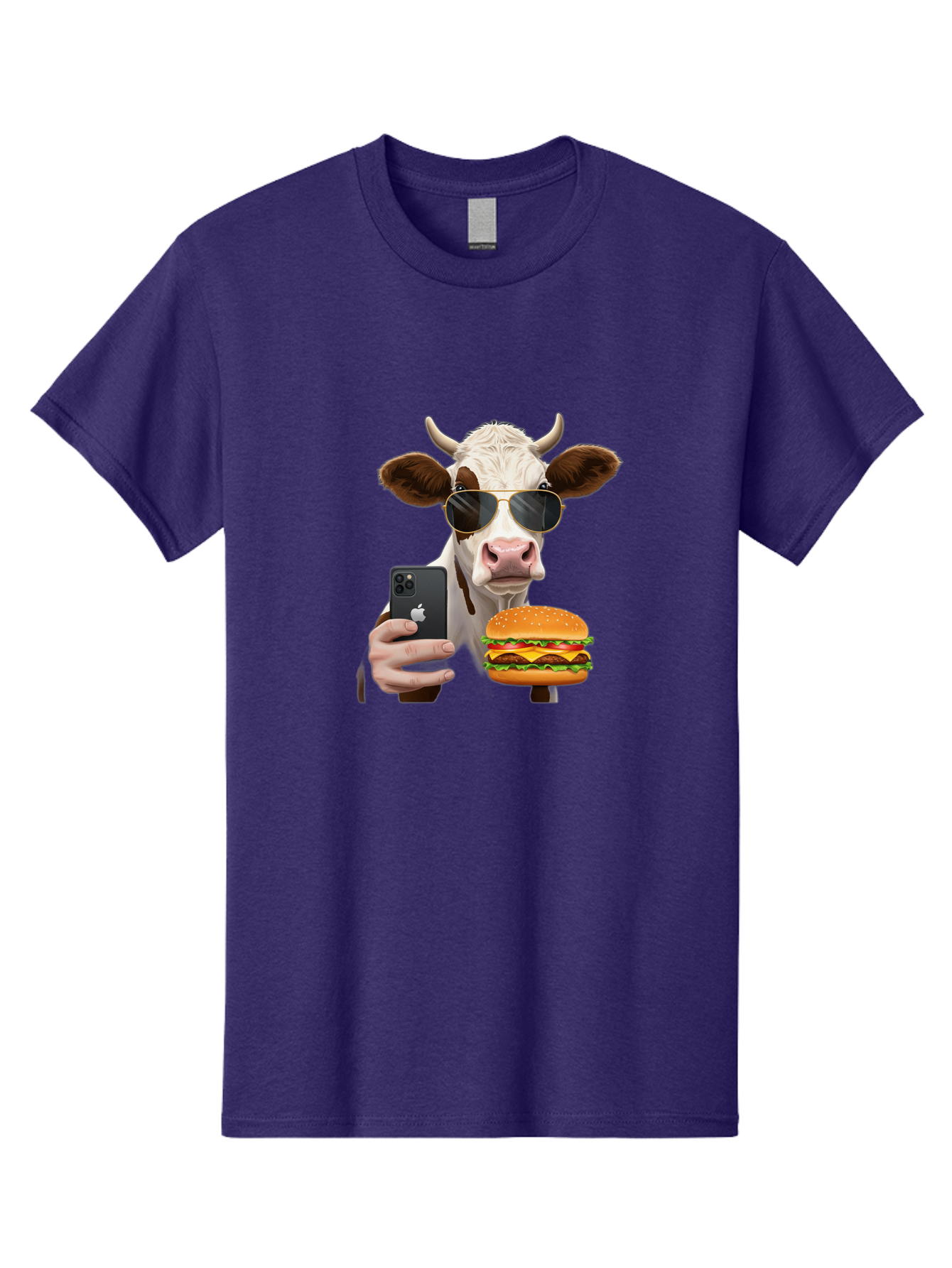 Cow-With-Iphone-And-Burger Men'S Graphic Tee, 100% Cotton, Comfortable Casual Summer Wear, Machine Washable, Vintage Camera, Old Camera, Antique Camera, Black Camera, Classic Photography, Photography Equipment, Nostalgic Device, Film Camera, Bah822