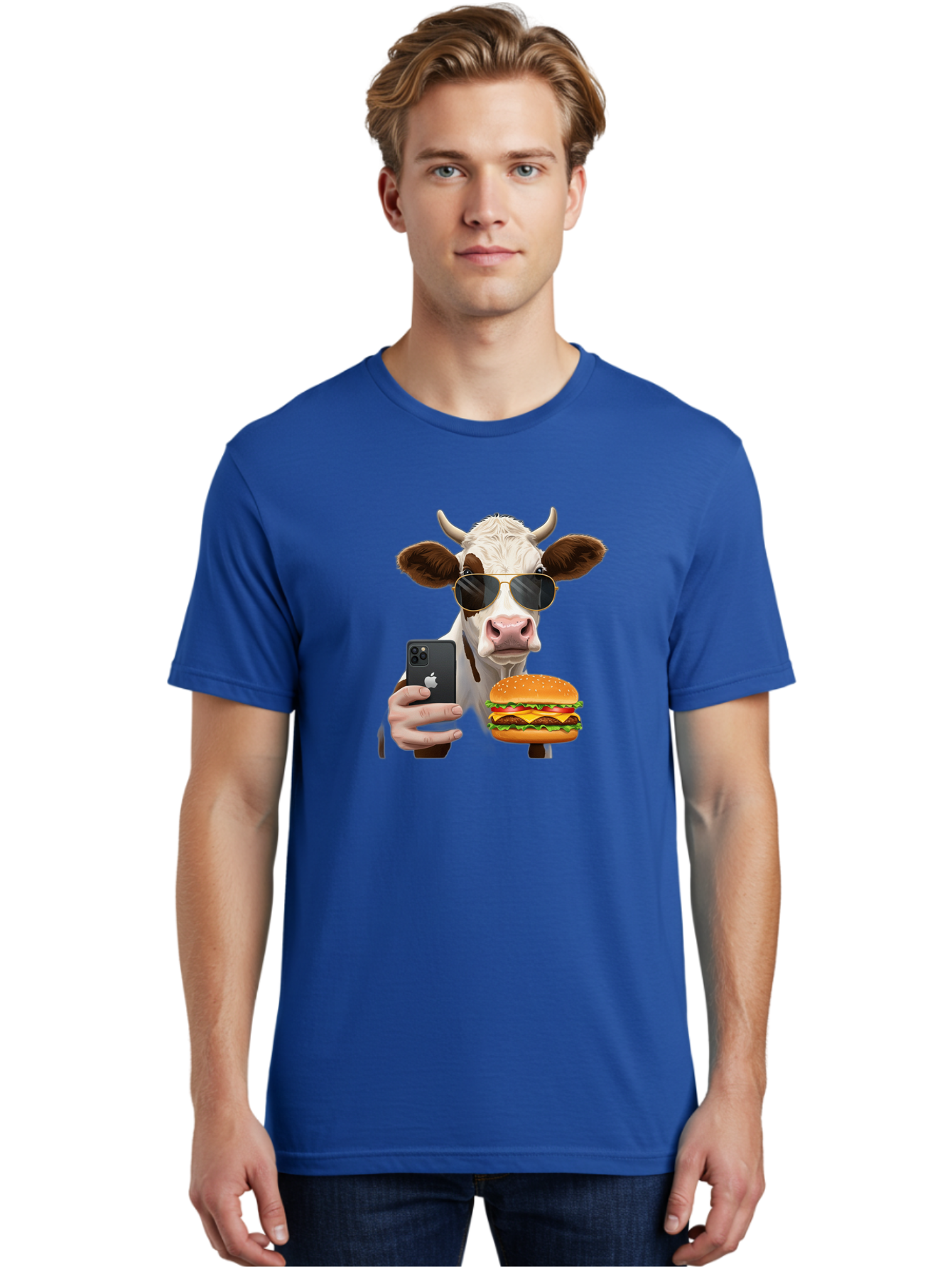 Cow-With-Iphone-And-Burger Men'S Graphic Tee, 100% Cotton, Comfortable Casual Summer Wear, Machine Washable, Vintage Camera, Old Camera, Antique Camera, Black Camera, Classic Photography, Photography Equipment, Nostalgic Device, Film Camera, Bah822