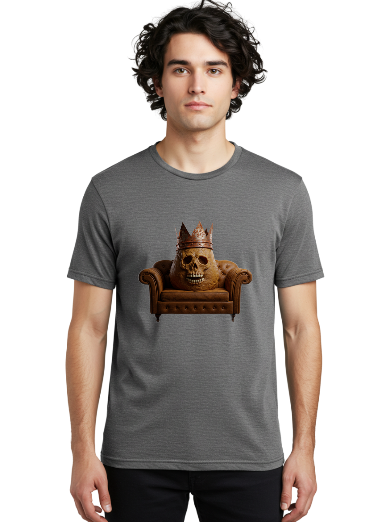 Crowned-Skull-On-Leather-Sofa Men'S Graphic Tee, 100% Cotton, Comfortable Casual Summer Wear, Machine Washable, Vintage Camera, Old Camera, Antique Camera, Black Camera, Classic Photography, Photography Equipment, Nostalgic Device, Bah832