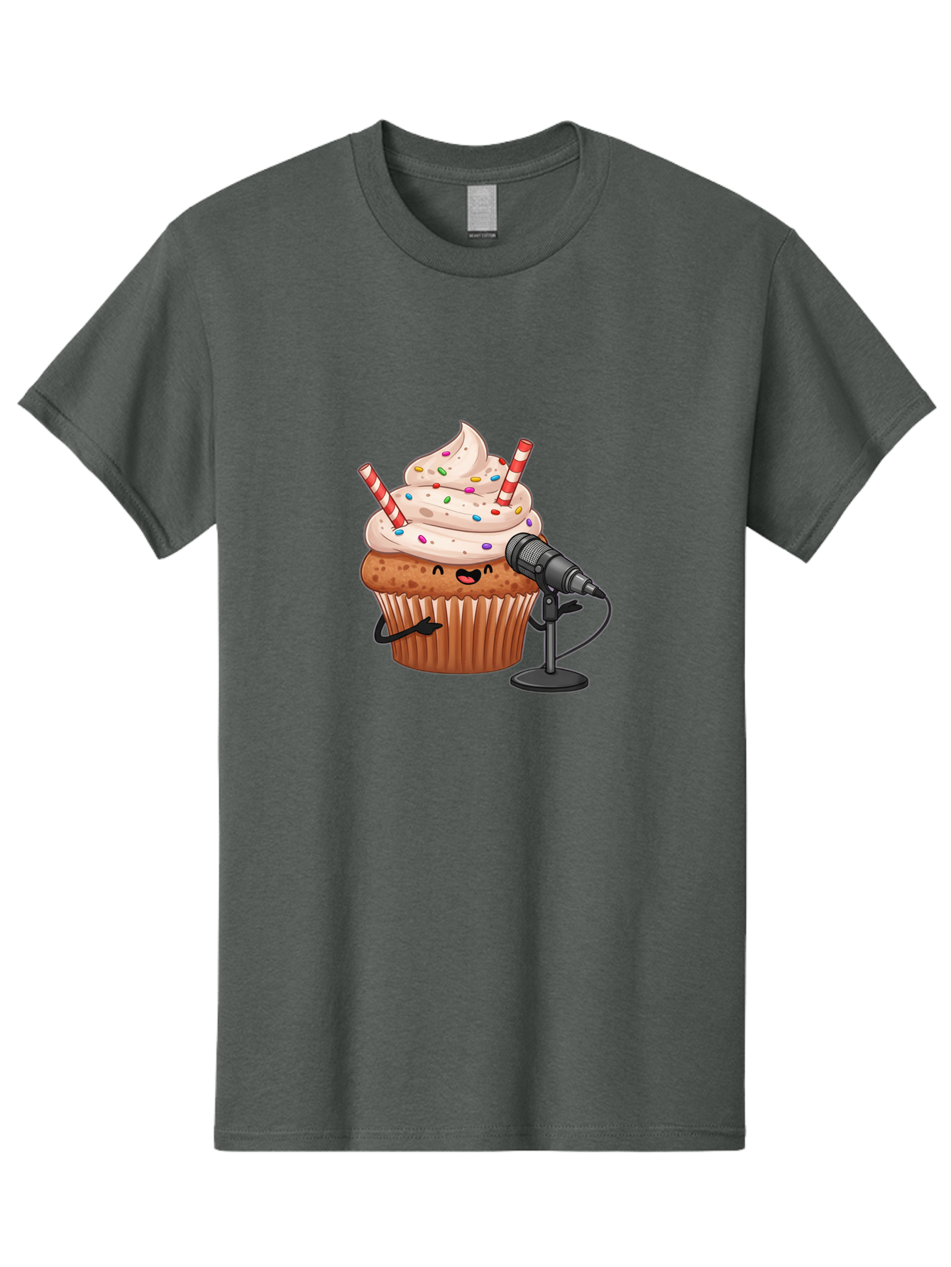 Cupcake-With-Microphone-1 Men'S Graphic Tee, 100% Cotton, Comfortable Casual Summer Wear, Machine Washable, Vintage Camera, Old Camera, Antique Camera, Black Camera, Classic Photography, Photography Equipment, Nostalgic Device, Film Camera, Bah870