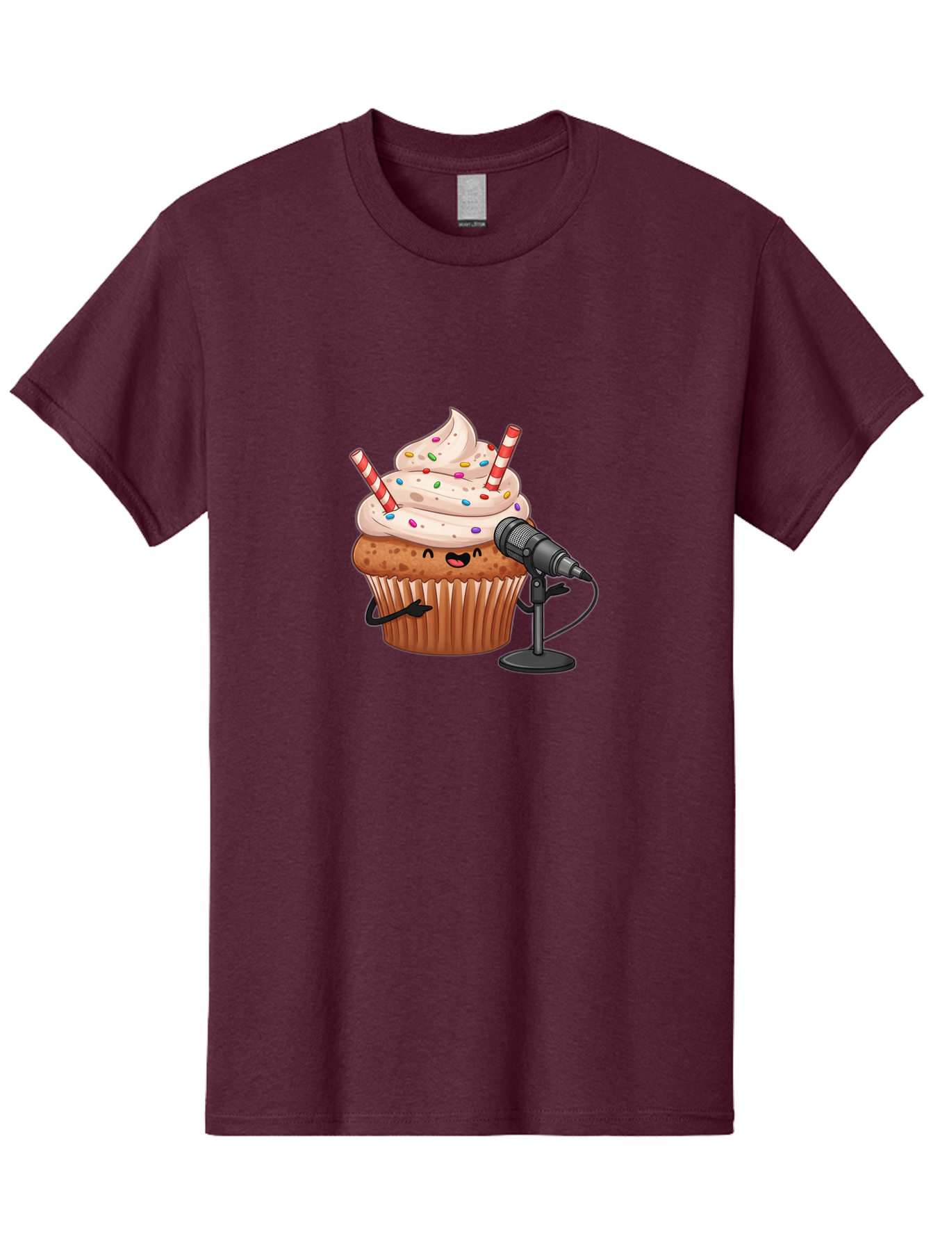 Cupcake-With-Microphone-1 Men'S Graphic Tee, 100% Cotton, Comfortable Casual Summer Wear, Machine Washable, Vintage Camera, Old Camera, Antique Camera, Black Camera, Classic Photography, Photography Equipment, Nostalgic Device, Film Camera, Bah870