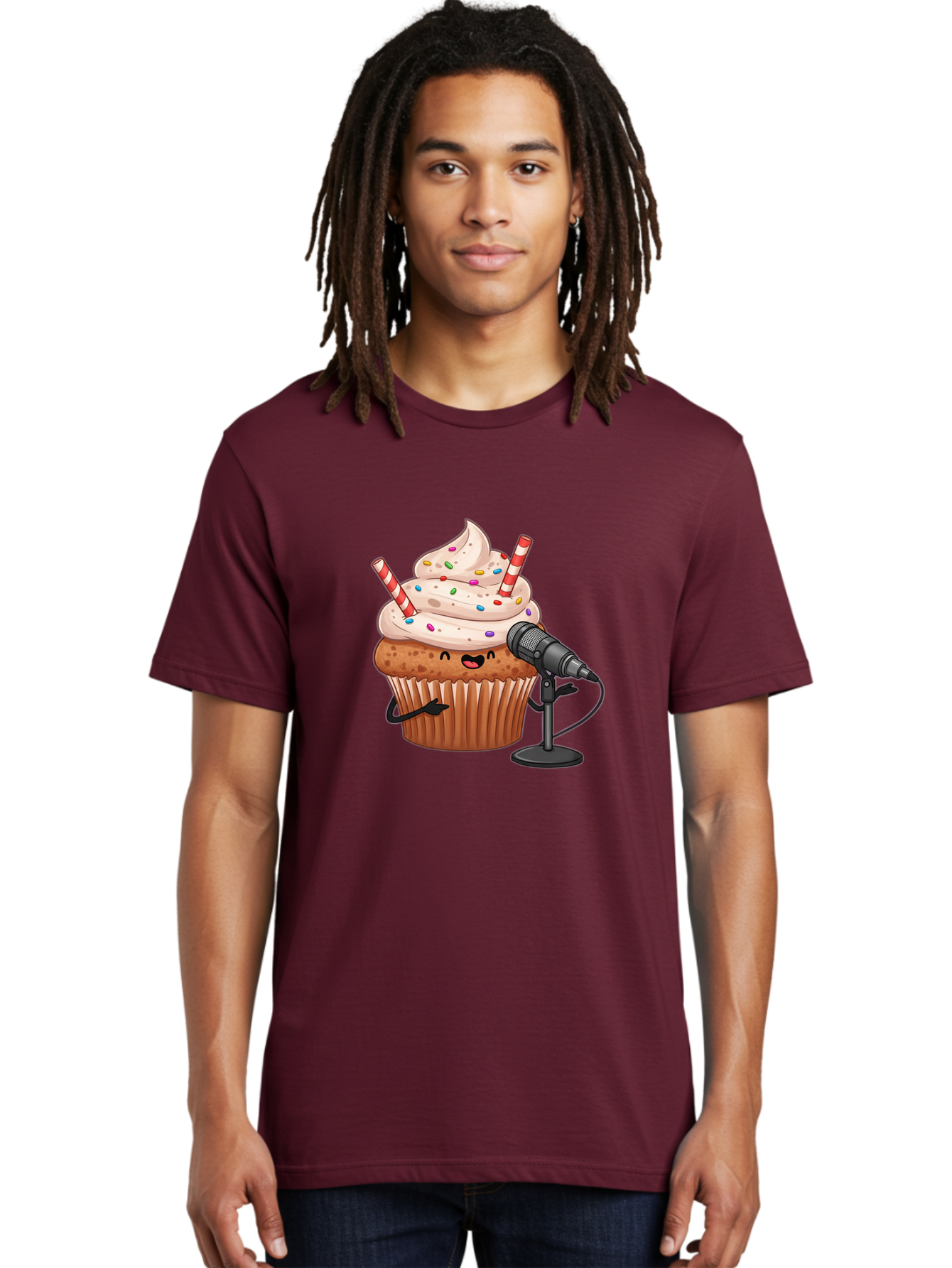 Cupcake-With-Microphone-1 Men'S Graphic Tee, 100% Cotton, Comfortable Casual Summer Wear, Machine Washable, Vintage Camera, Old Camera, Antique Camera, Black Camera, Classic Photography, Photography Equipment, Nostalgic Device, Film Camera, Bah870