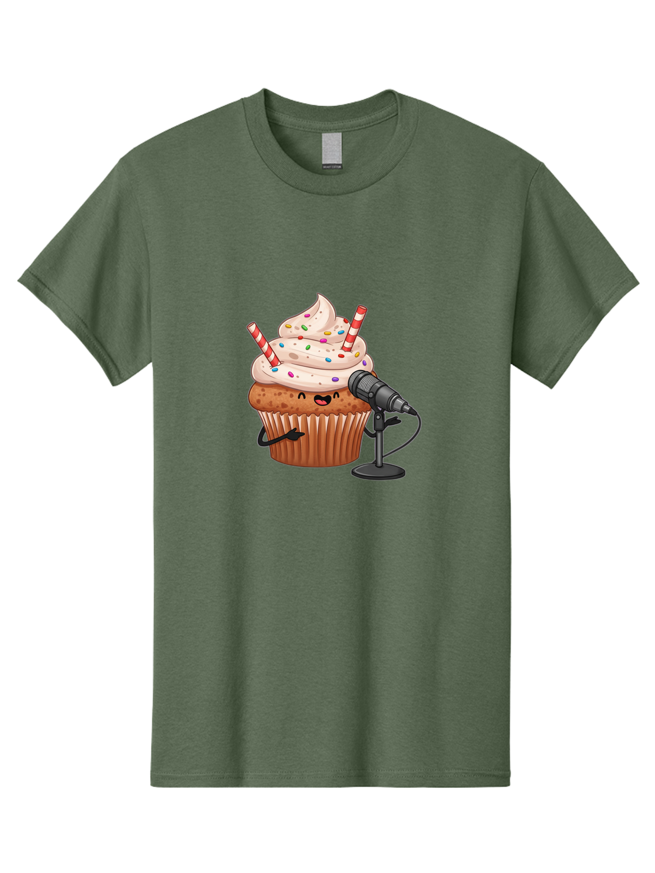 Cupcake-With-Microphone-1 Men'S Graphic Tee, 100% Cotton, Comfortable Casual Summer Wear, Machine Washable, Vintage Camera, Old Camera, Antique Camera, Black Camera, Classic Photography, Photography Equipment, Nostalgic Device, Film Camera, Bah870