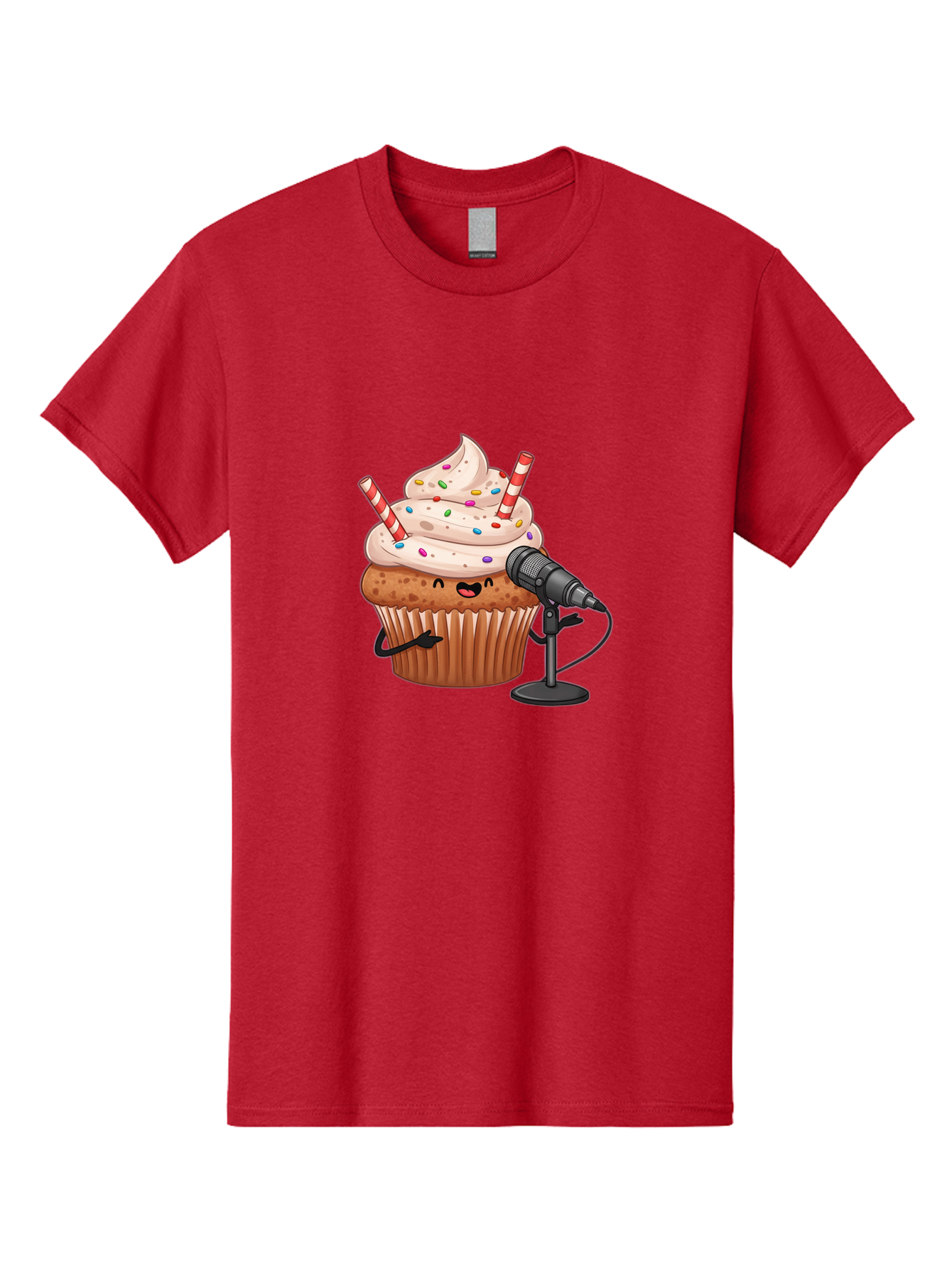Cupcake-With-Microphone-1 Men'S Graphic Tee, 100% Cotton, Comfortable Casual Summer Wear, Machine Washable, Vintage Camera, Old Camera, Antique Camera, Black Camera, Classic Photography, Photography Equipment, Nostalgic Device, Film Camera, Bah870