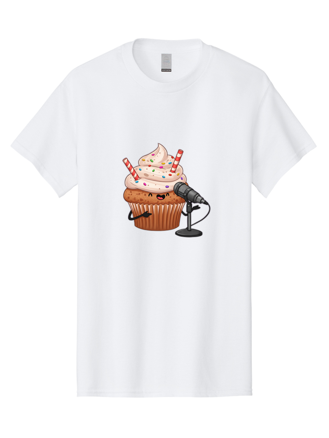 Cupcake-With-Microphone-1 Men'S Graphic Tee, 100% Cotton, Comfortable Casual Summer Wear, Machine Washable, Vintage Camera, Old Camera, Antique Camera, Black Camera, Classic Photography, Photography Equipment, Nostalgic Device, Film Camera, Bah870