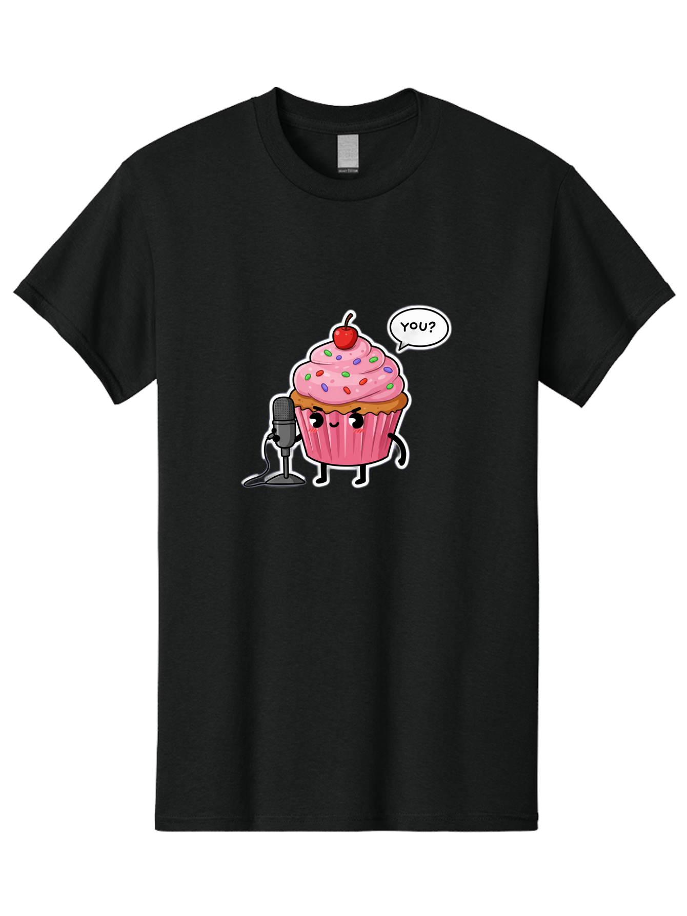 Cupcake-With-Microphone Men'S Graphic Tee, 100% Cotton, Comfortable Casual Summer Wear, Machine Washable, Vintage Camera, Old Camera, Antique Camera, Black Camera, Classic Photography, Photography Equipment, Nostalgic Device, Film Camera, Bah871