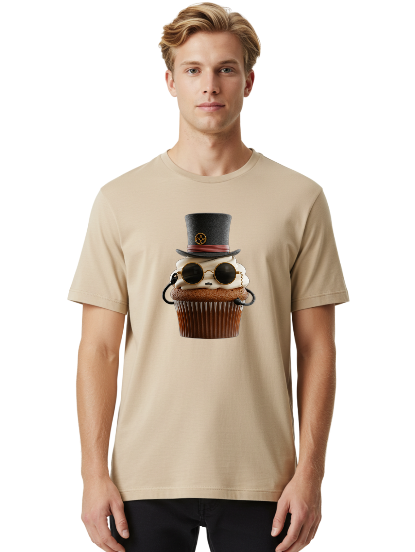 Cupcake-With-Top-Hat-And-Sunglasses Men'S Graphic Tee, 100% Cotton, Comfortable Casual Summer Wear, Machine Washable, Vintage Camera, Old Camera, Antique Camera, Black Camera, Classic Photography, Photography Equipment, Nostalgic Device, Bah879