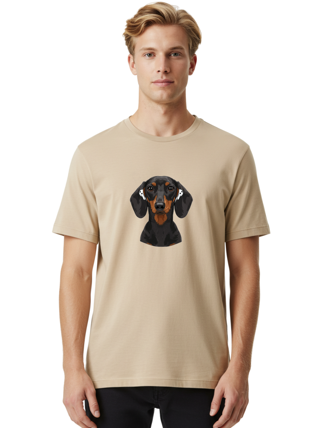 Dachshund-With-Airpods Men'S Graphic Tee, 100% Cotton, Comfortable Casual Summer Wear, Machine Washable, Vintage Camera, Old Camera, Antique Camera, Black Camera, Classic Photography, Photography Equipment, Nostalgic Device, Film Camera, Bah892
