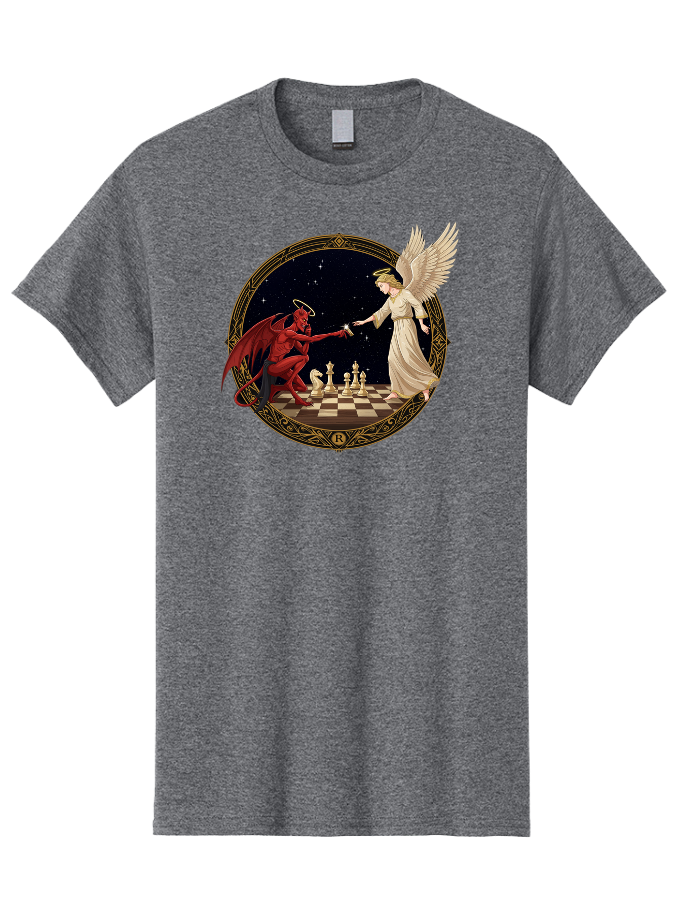 Demon-And-Angel-Playing-Chess Men'S Graphic Tee, 100% Cotton, Comfortable Casual Summer Wear, Machine Washable, Vintage Camera, Old Camera, Antique Camera, Black Camera, Classic Photography, Photography Equipment, Nostalgic Device, Bah897