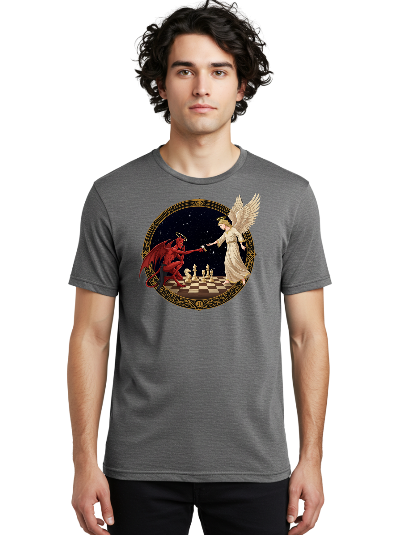 Demon-And-Angel-Playing-Chess Men'S Graphic Tee, 100% Cotton, Comfortable Casual Summer Wear, Machine Washable, Vintage Camera, Old Camera, Antique Camera, Black Camera, Classic Photography, Photography Equipment, Nostalgic Device, Bah897