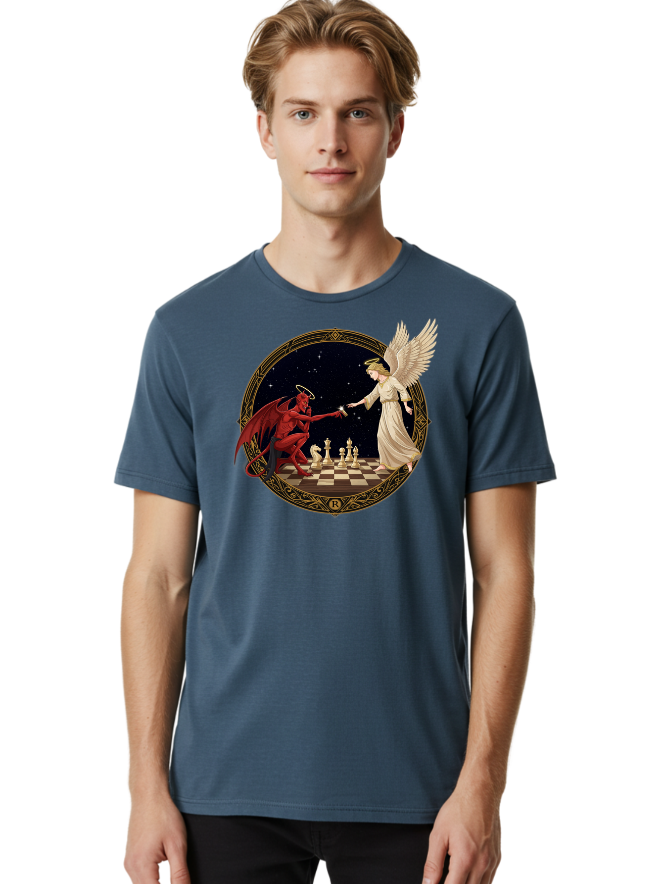 Demon-And-Angel-Playing-Chess Men'S Graphic Tee, 100% Cotton, Comfortable Casual Summer Wear, Machine Washable, Vintage Camera, Old Camera, Antique Camera, Black Camera, Classic Photography, Photography Equipment, Nostalgic Device, Bah897