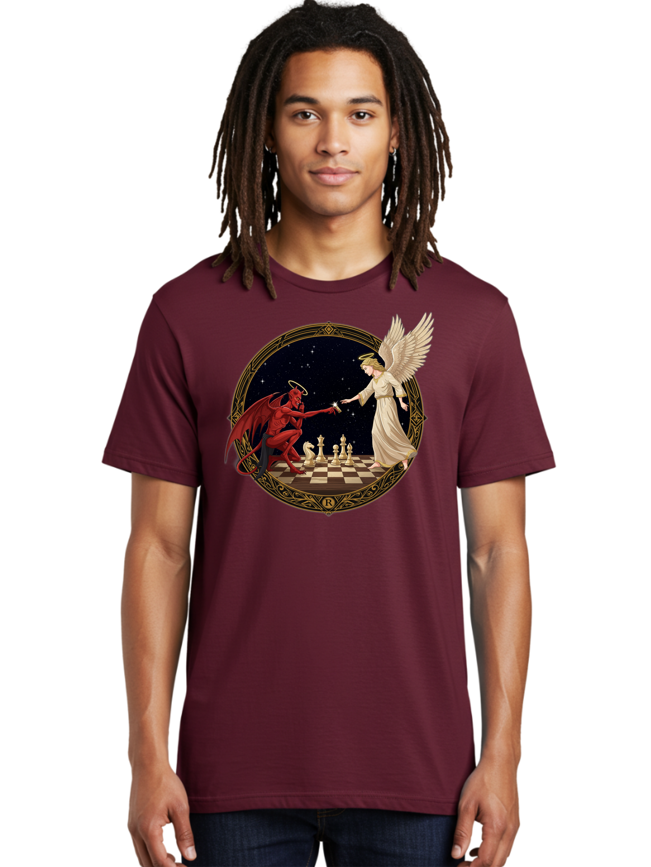 Demon-And-Angel-Playing-Chess Men'S Graphic Tee, 100% Cotton, Comfortable Casual Summer Wear, Machine Washable, Vintage Camera, Old Camera, Antique Camera, Black Camera, Classic Photography, Photography Equipment, Nostalgic Device, Bah897