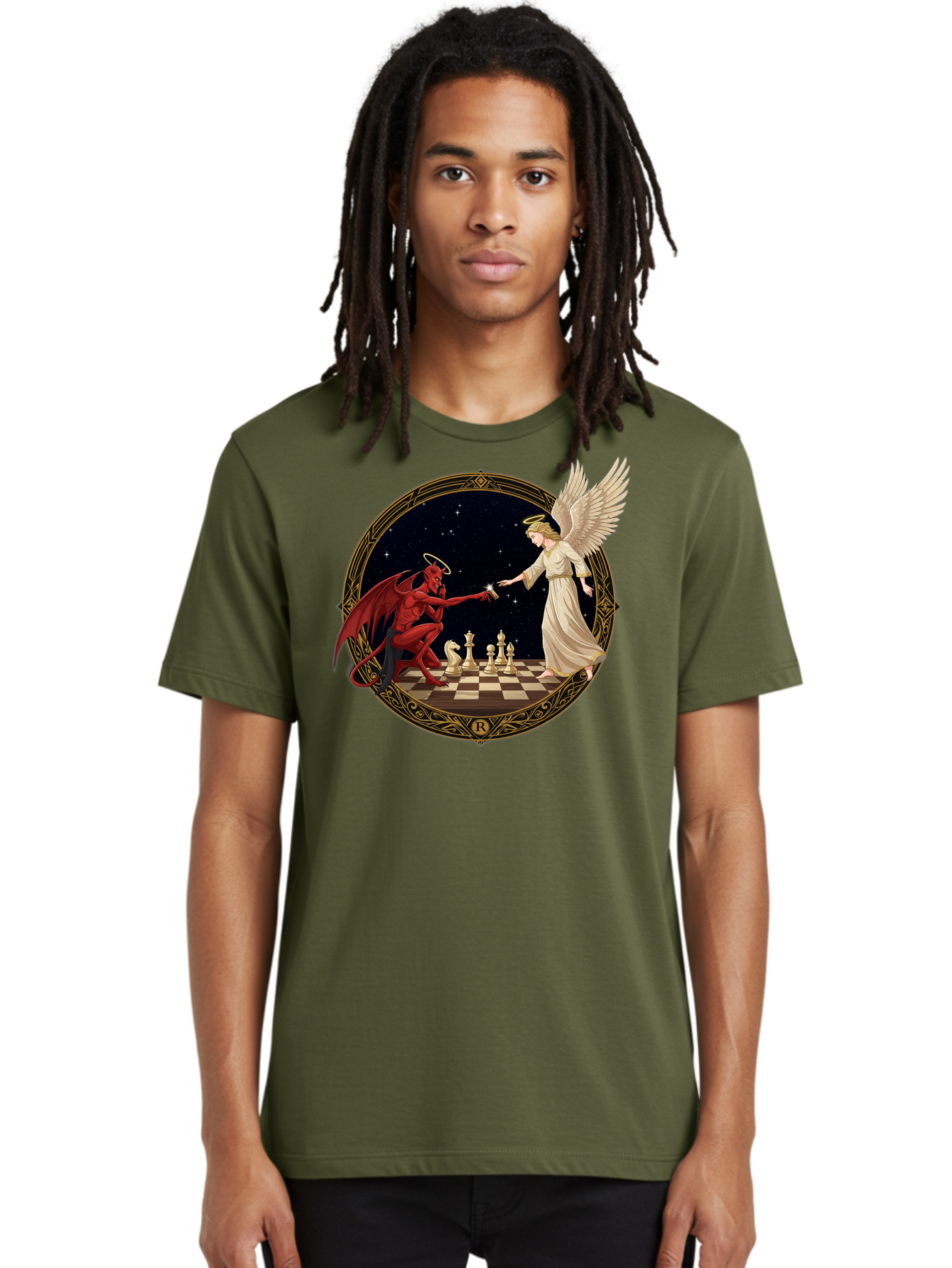 Demon-And-Angel-Playing-Chess Men'S Graphic Tee, 100% Cotton, Comfortable Casual Summer Wear, Machine Washable, Vintage Camera, Old Camera, Antique Camera, Black Camera, Classic Photography, Photography Equipment, Nostalgic Device, Bah897