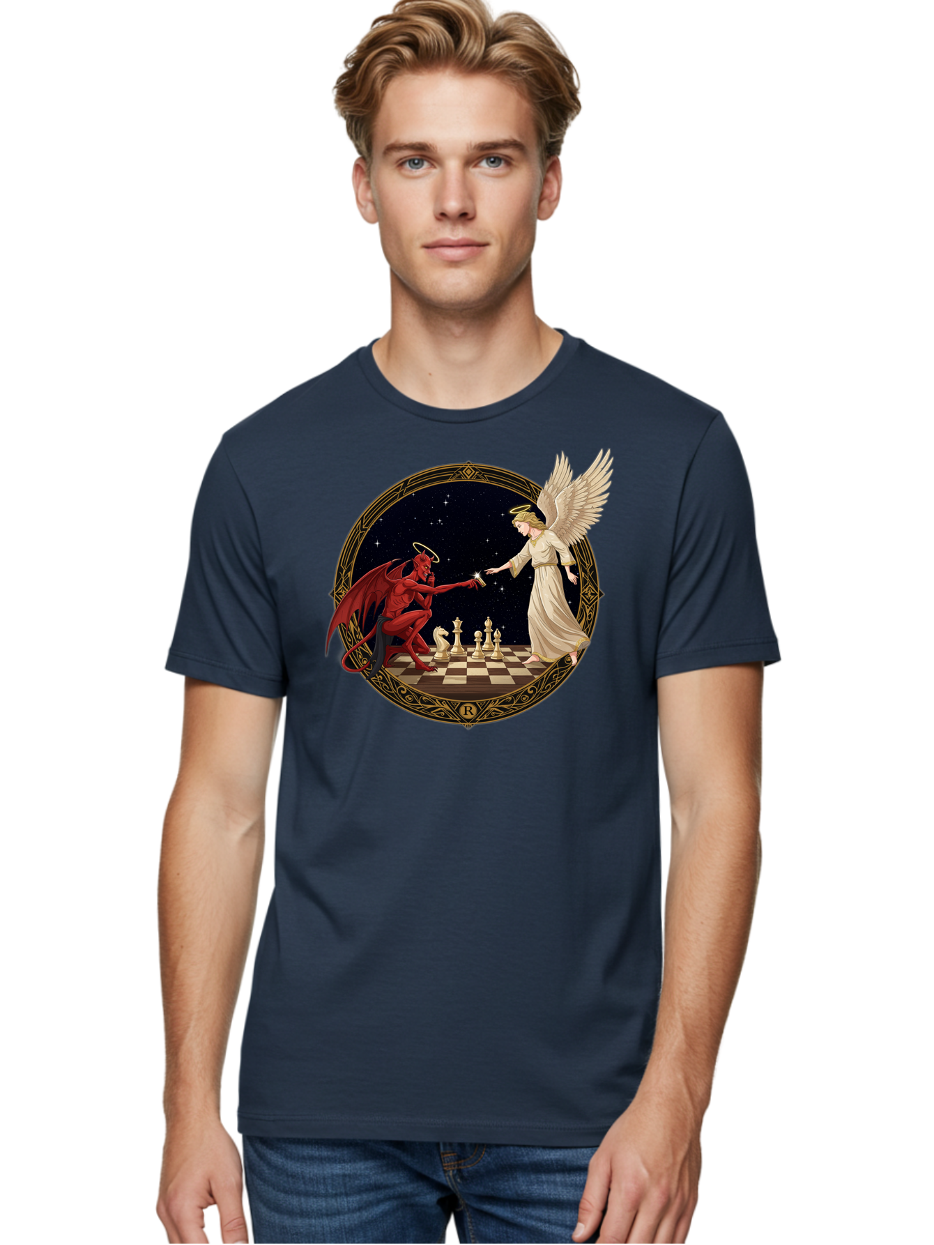 Demon-And-Angel-Playing-Chess Men'S Graphic Tee, 100% Cotton, Comfortable Casual Summer Wear, Machine Washable, Vintage Camera, Old Camera, Antique Camera, Black Camera, Classic Photography, Photography Equipment, Nostalgic Device, Bah897