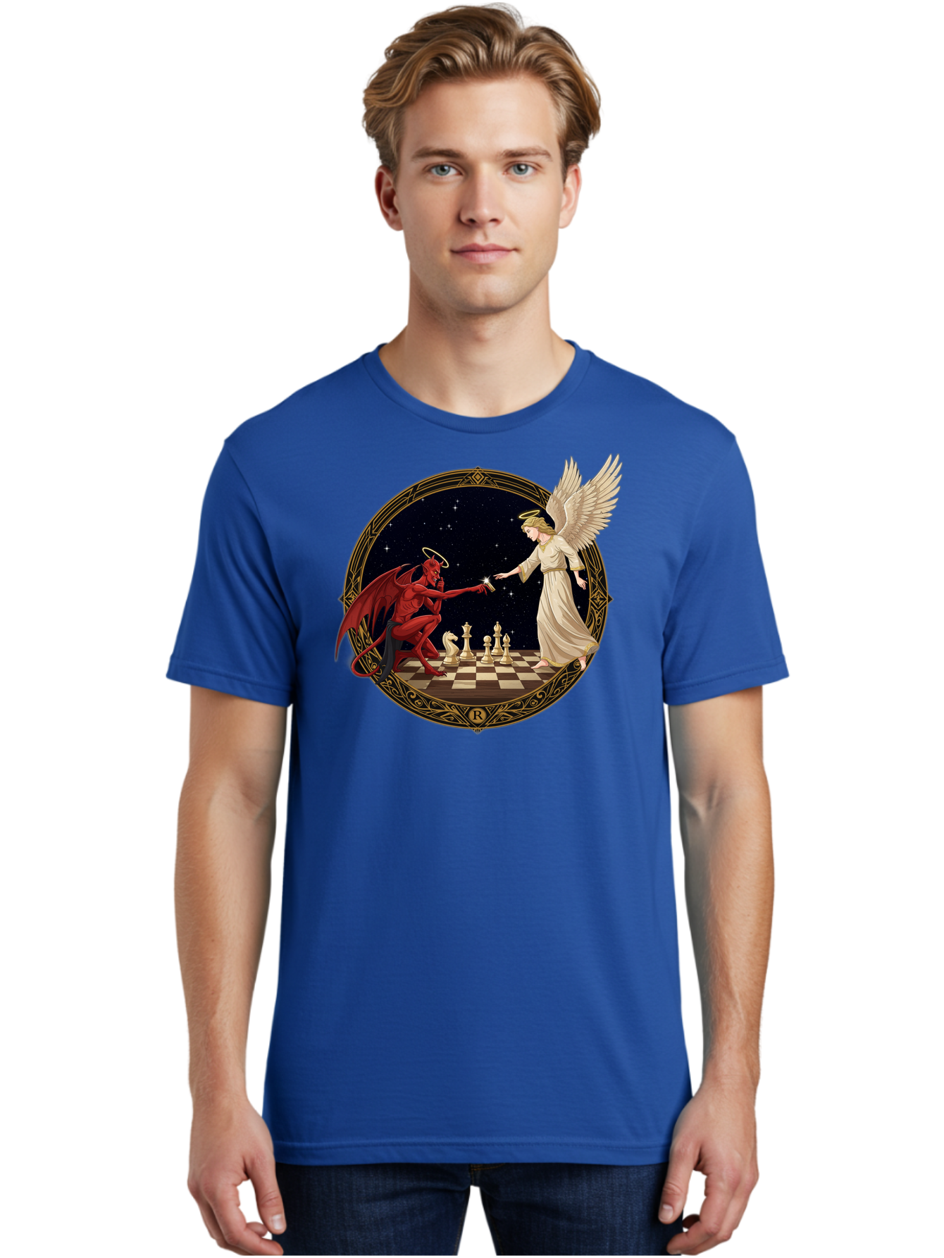 Demon-And-Angel-Playing-Chess Men'S Graphic Tee, 100% Cotton, Comfortable Casual Summer Wear, Machine Washable, Vintage Camera, Old Camera, Antique Camera, Black Camera, Classic Photography, Photography Equipment, Nostalgic Device, Bah897