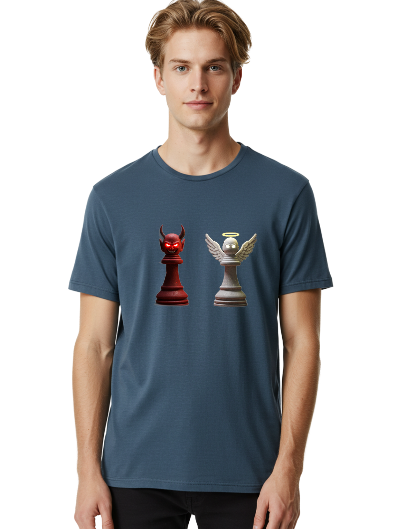 Devil-And-Angel-Chess-Pieces Men'S Graphic Tee, 100% Cotton, Comfortable Casual Summer Wear, Machine Washable, Vintage Camera, Old Camera, Antique Camera, Black Camera, Classic Photography, Photography Equipment, Nostalgic Device, Film Camera, Bah898